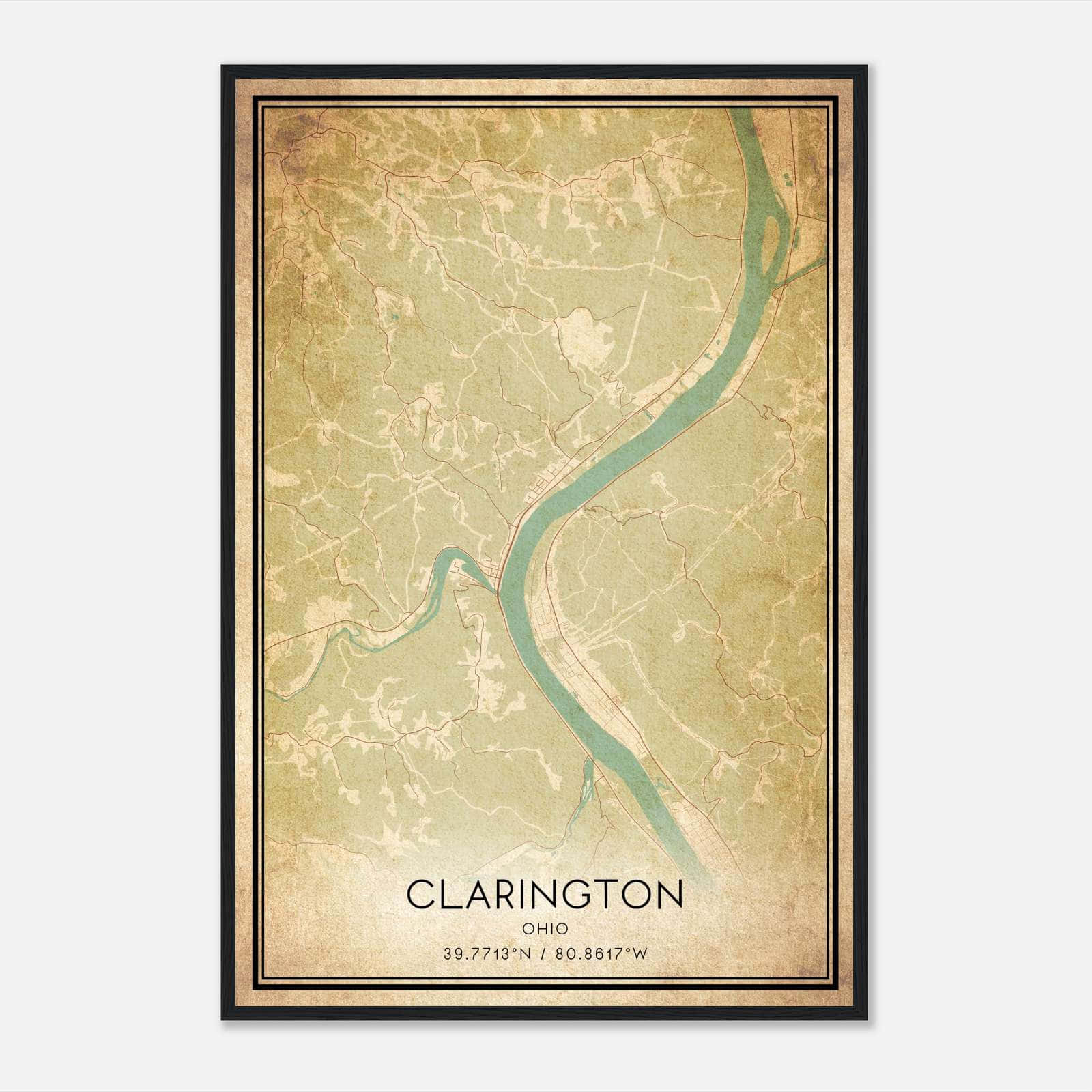 Vintage Clarington Ohio Map Poster, Clarington OH City Road Wall Art Print Vintage Clarington Ohio Map Poster, Clarington OH City Road Wall Art Print
