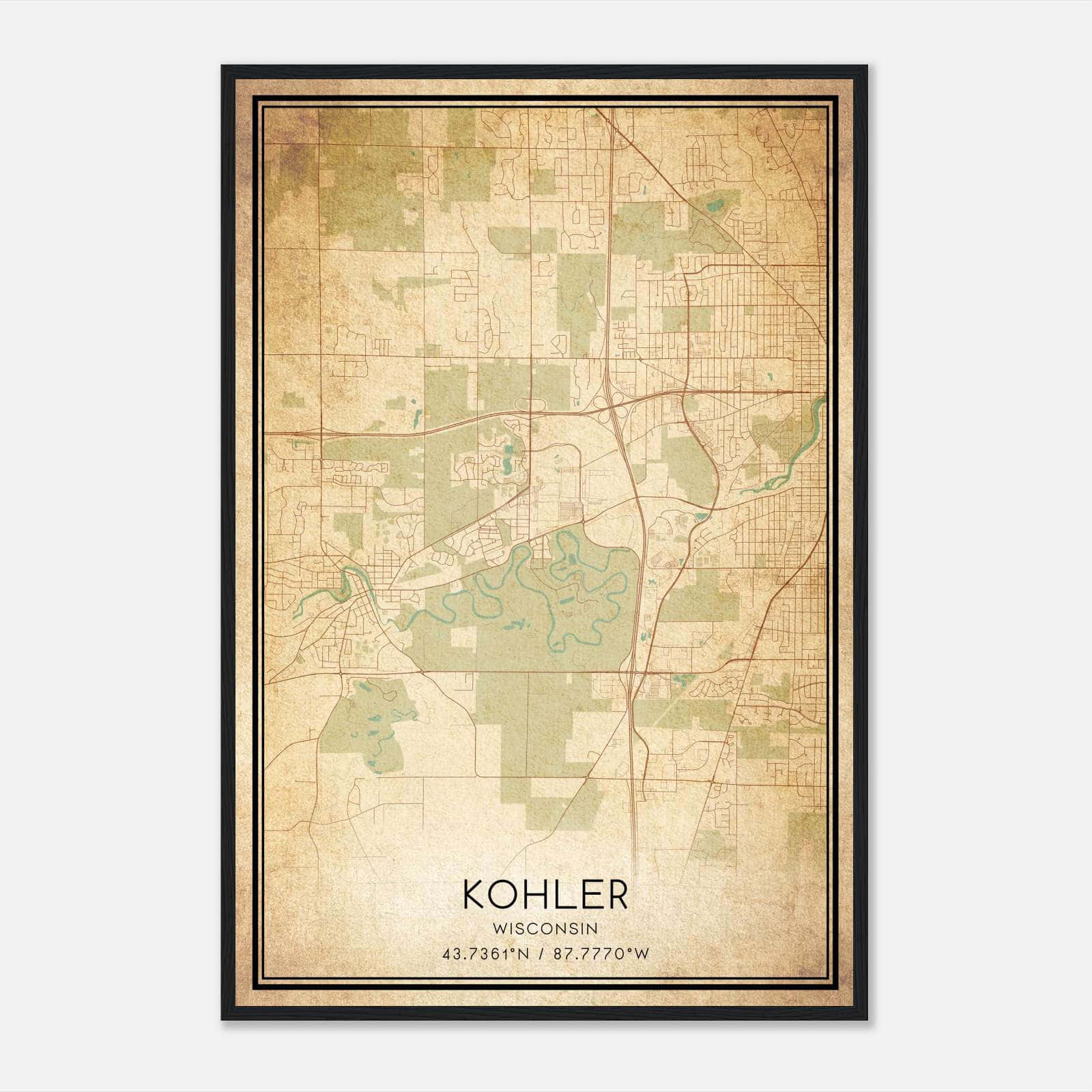 Vintage Kohler Wisconsin Map Poster, Kohler WI City Road Wall Art Print Vintage Kohler Wisconsin Map Poster, Kohler WI City Road Wall Art Print