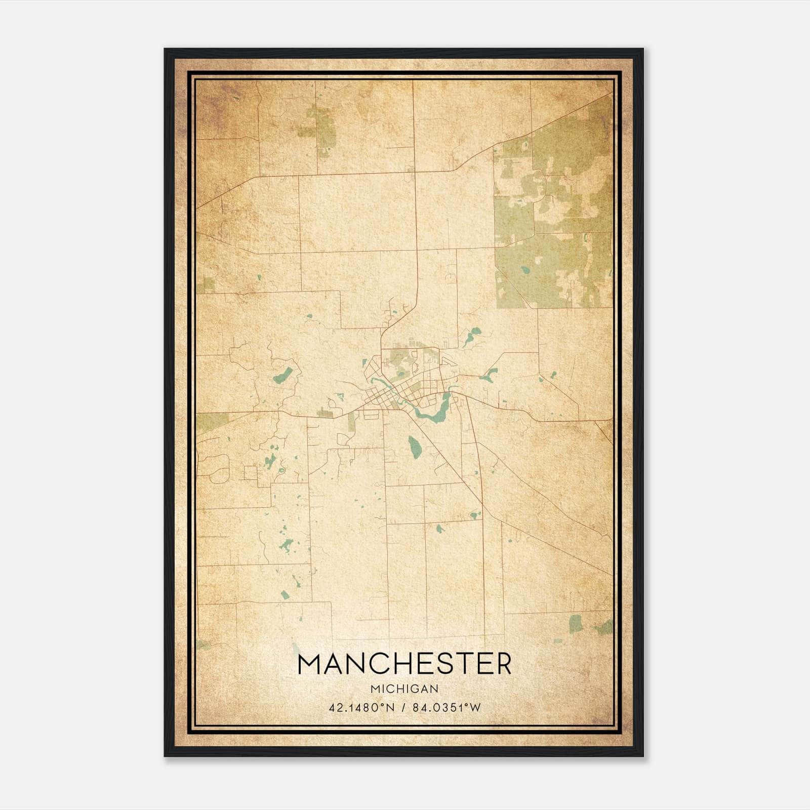Vintage Manchester Michigan Map Poster, Manchester MI City Road Wall Art Print Vintage Manchester Michigan Map Poster, Manchester MI City Road Wall Art Print