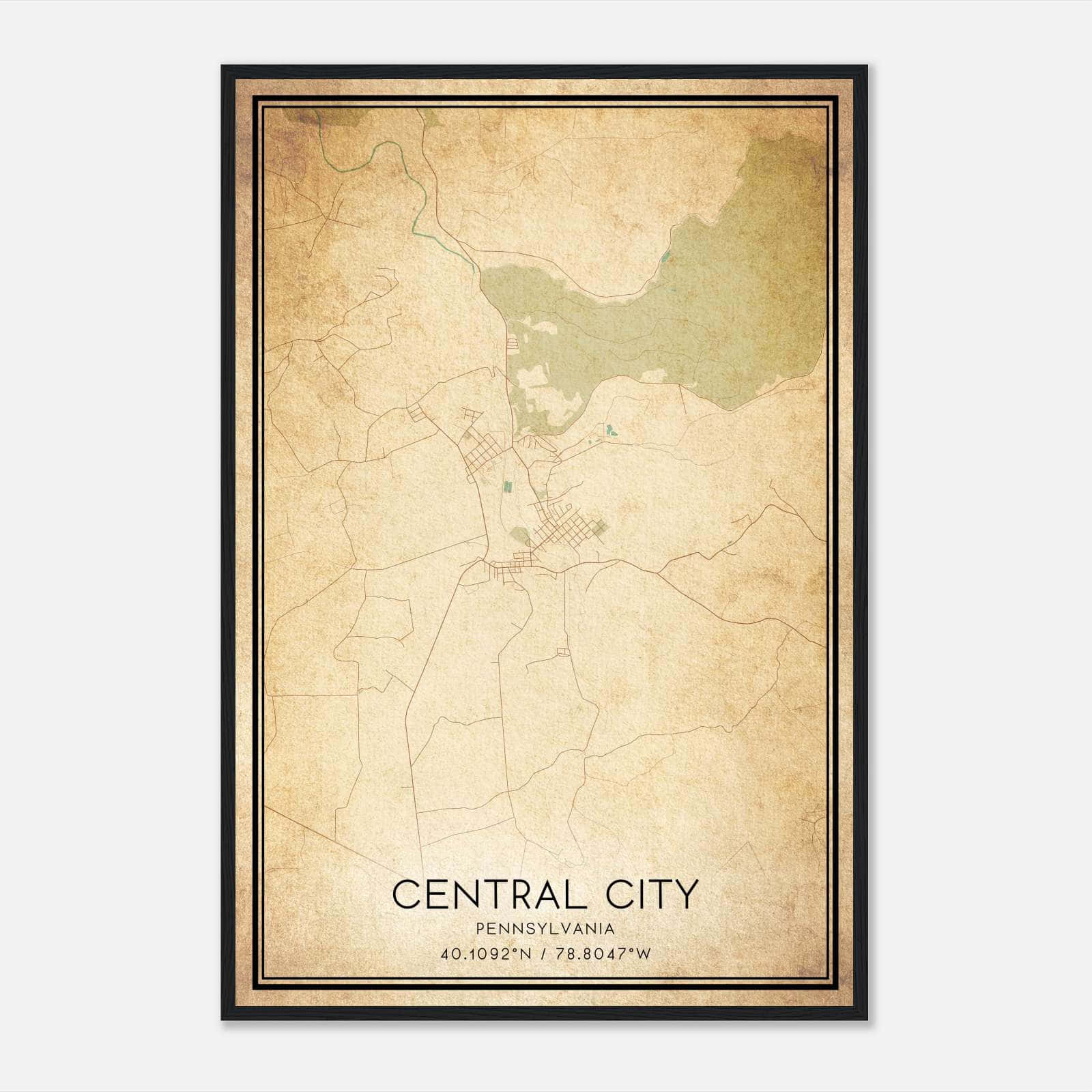 Vintage Central City Pennsylvania Map Poster, Central City PA City Road Wall Art Print Vintage Central City Pennsylvania Map Poster, Central City PA City Road Wall Art Print