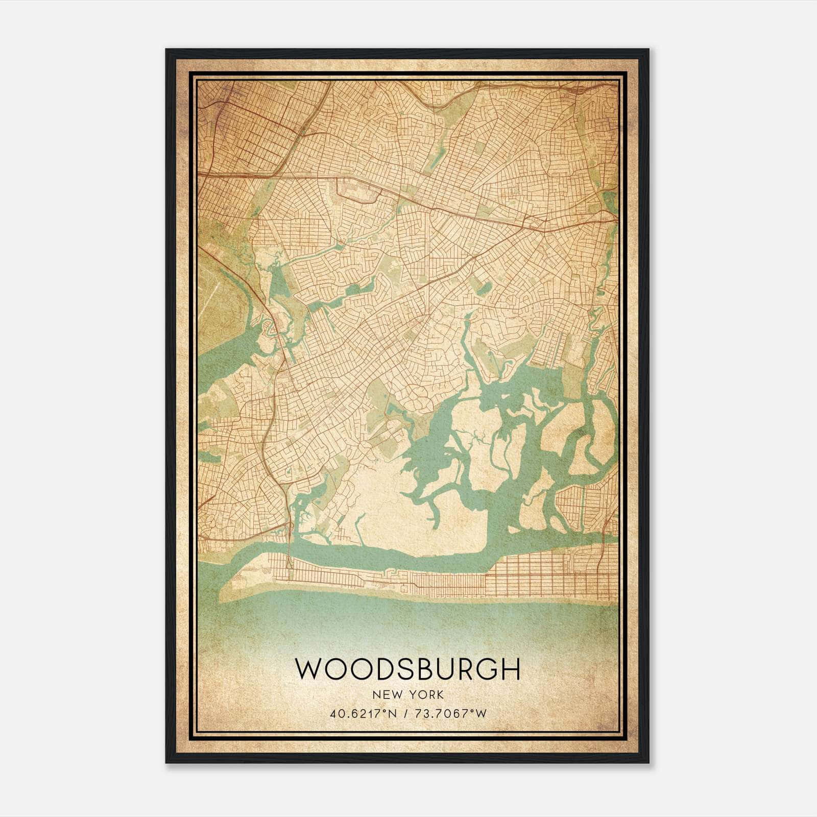 Vintage Woodsburgh New York Map Poster, Woodsburgh NY City Road Wall Art Print Vintage Woodsburgh New York Map Poster, Woodsburgh NY City Road Wall Art Print
