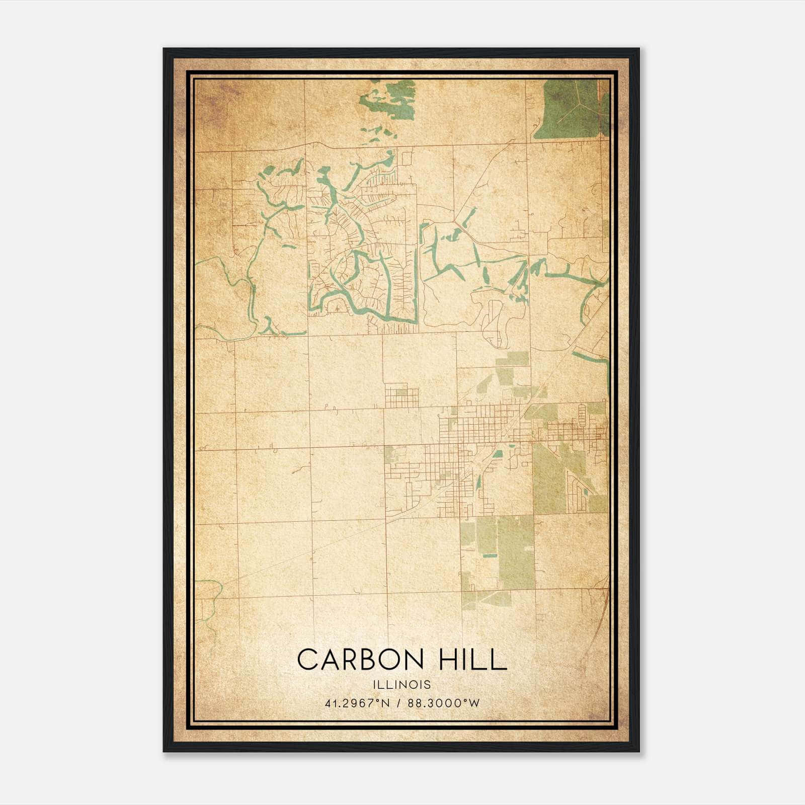 Vintage Carbon Hill Illinois Map Poster, Carbon Hill IL City Road Wall Art Print Vintage Carbon Hill Illinois Map Poster, Carbon Hill IL City Road Wall Art Print