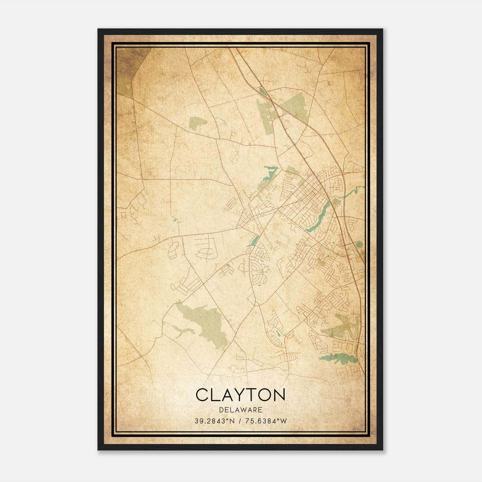 Vintage Clayton Delaware Map Poster, Clayton DE City Road Wall Art Print Vintage Clayton Delaware Map Poster, Clayton DE City Road Wall Art Print