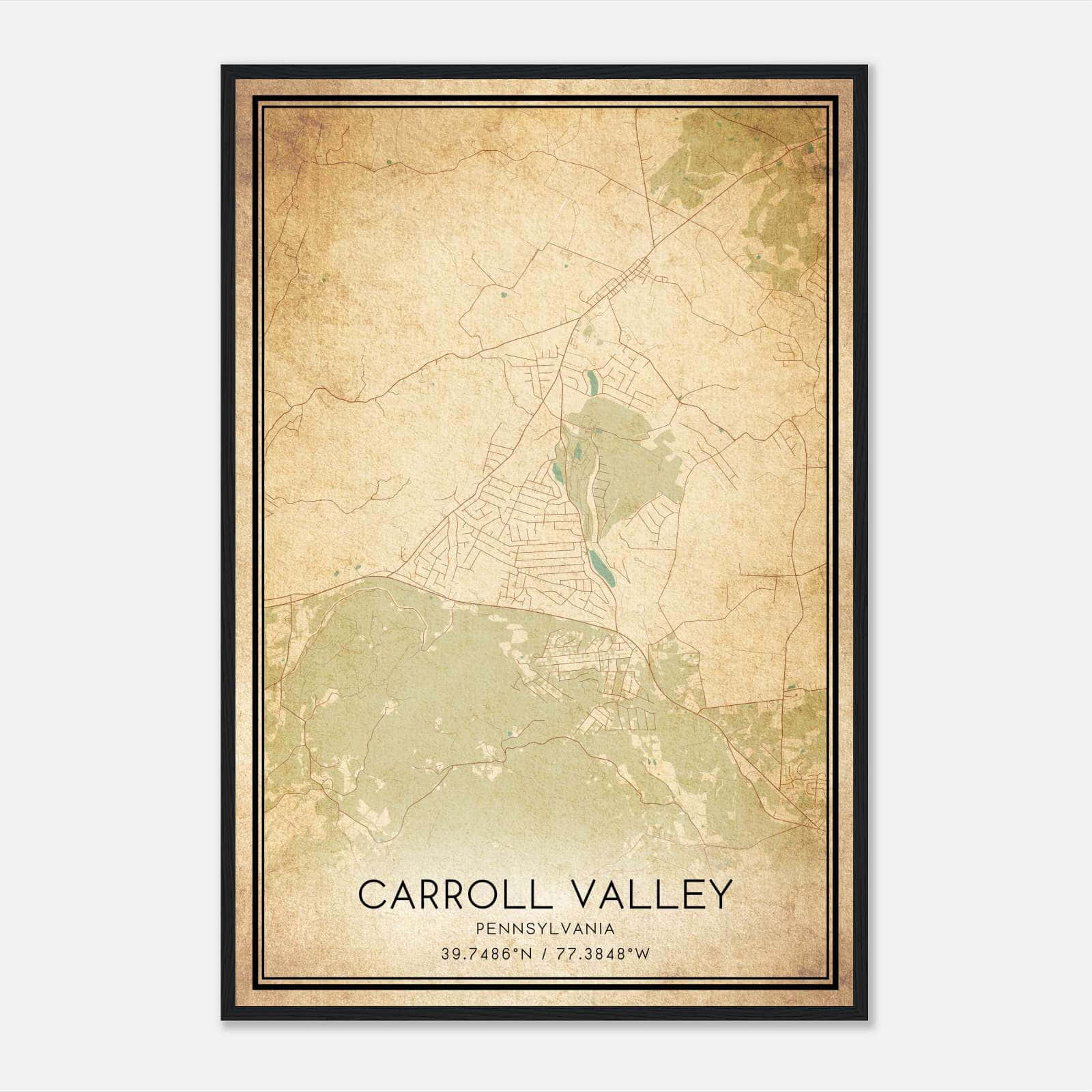 Vintage Carroll Valley Pennsylvania Map Poster, Carroll Valley PA City Road Wall Art Print Vintage Carroll Valley Pennsylvania Map Poster, Carroll Valley PA City Road Wall Art Print