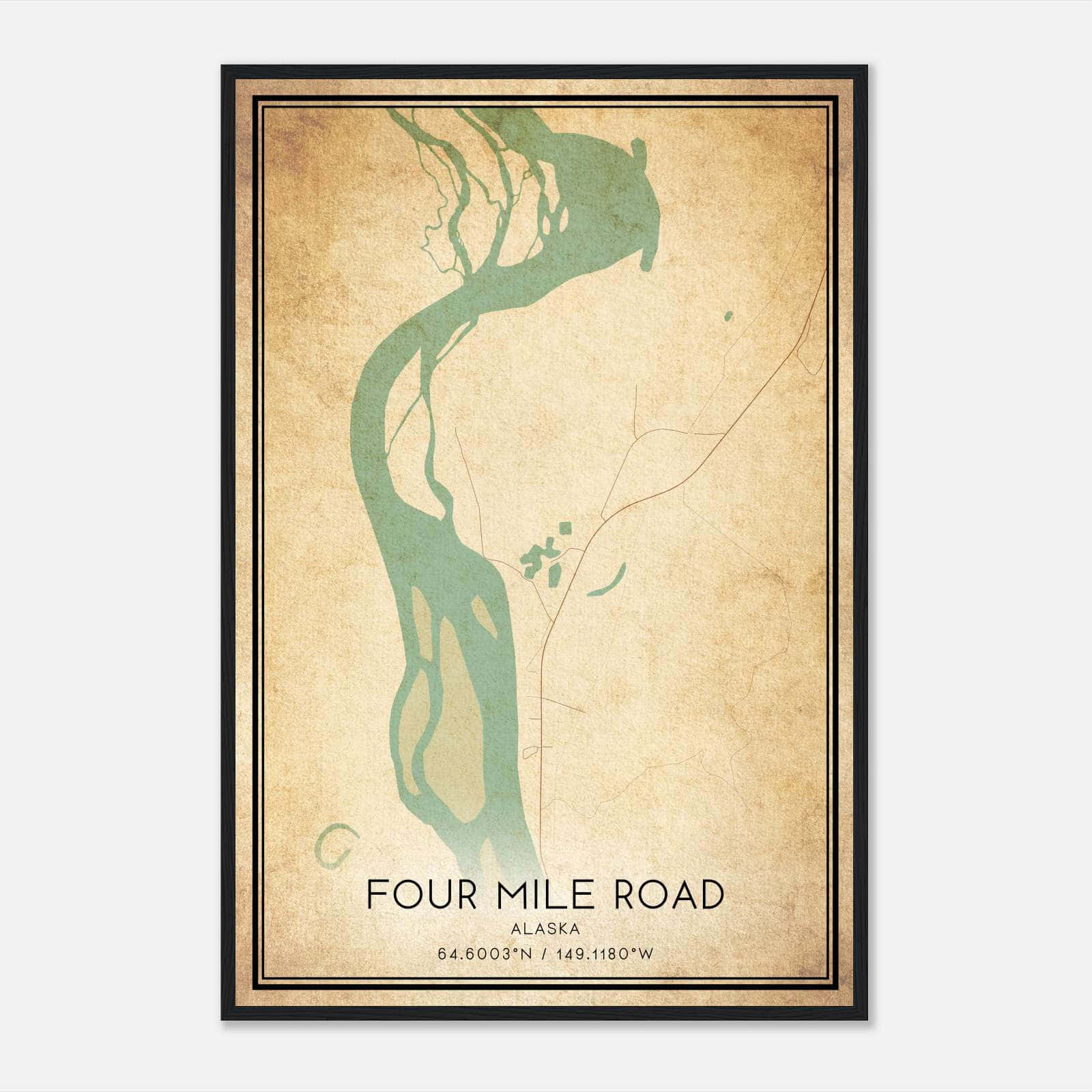 Vintage Four Mile Road Alaska Map Poster, Four Mile Road AK City Road Wall Art Print Vintage Four Mile Road Alaska Map Poster, Four Mile Road AK City Road Wall Art Print