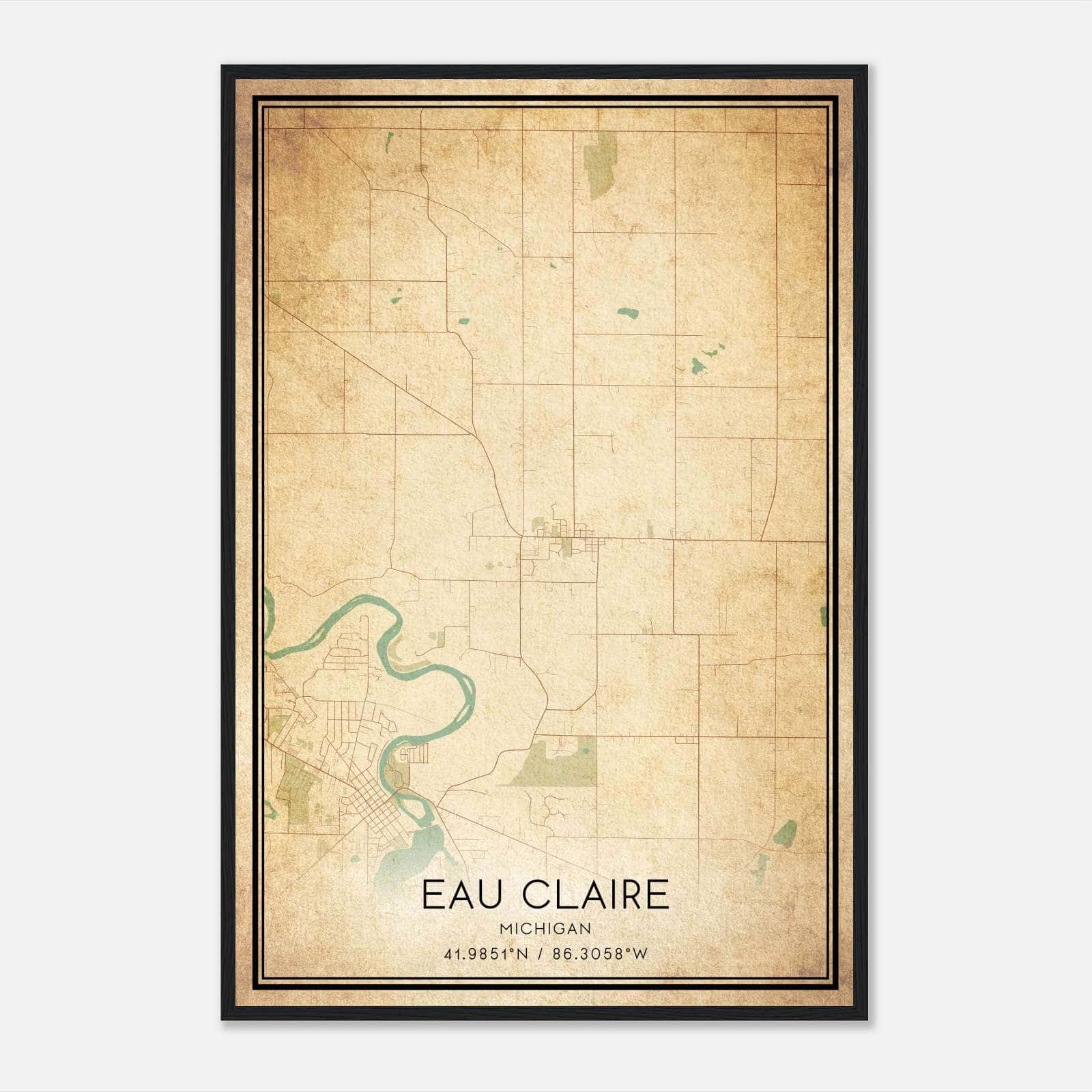 Vintage Eau Claire Michigan Map Poster, Eau Claire MI City Road Wall Art Print Vintage Eau Claire Michigan Map Poster, Eau Claire MI City Road Wall Art Print