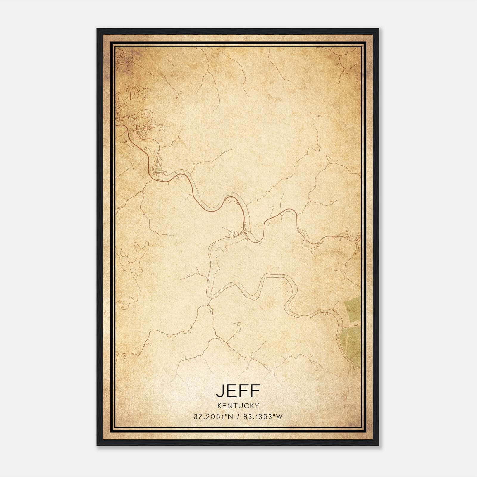 Vintage Jeff Kentucky Map Poster, Jeff KY City Road Wall Art Print Vintage Jeff Kentucky Map Poster, Jeff KY City Road Wall Art Print