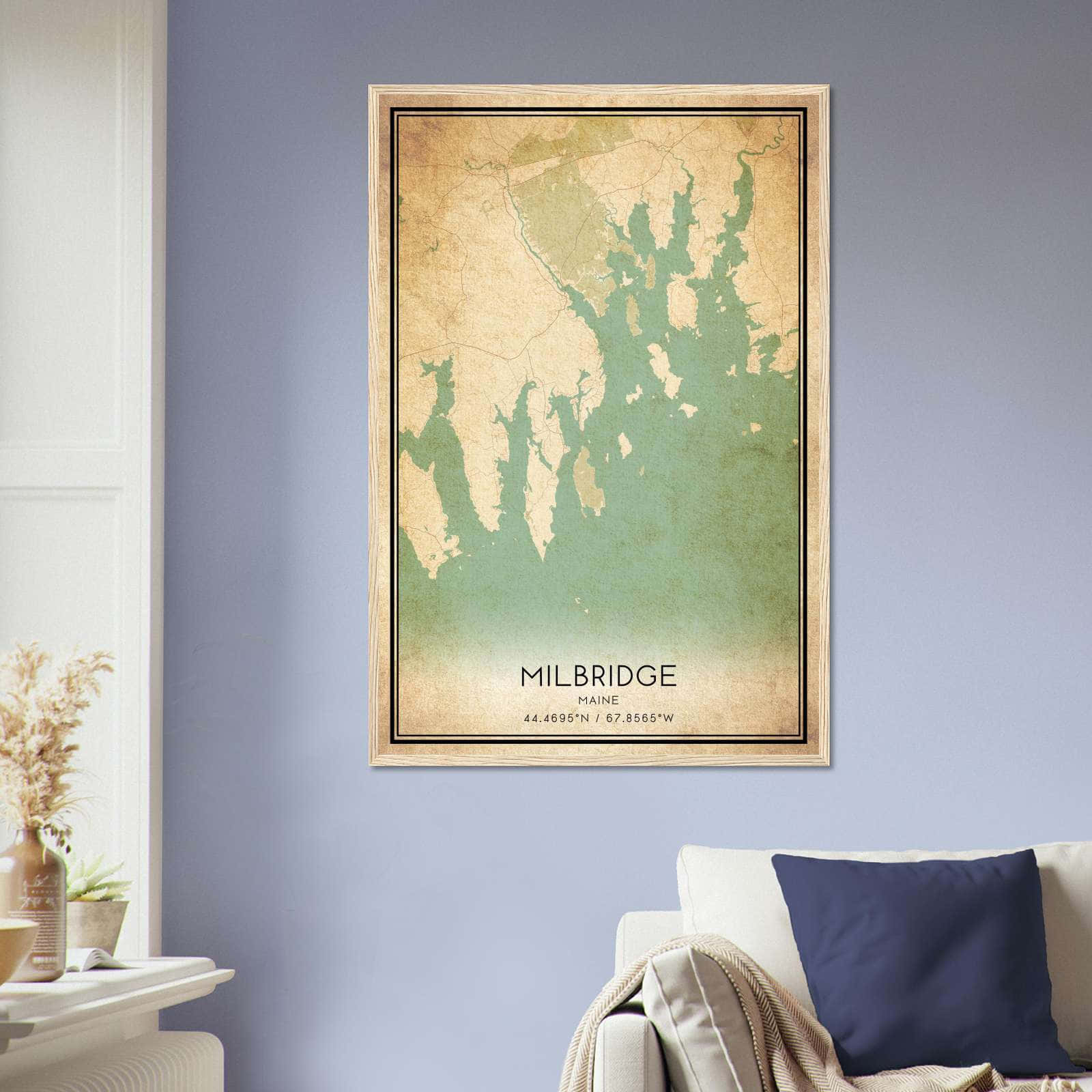 Vintage Milbridge Maine Map Poster, Milbridge ME City Road Wall Art Print
