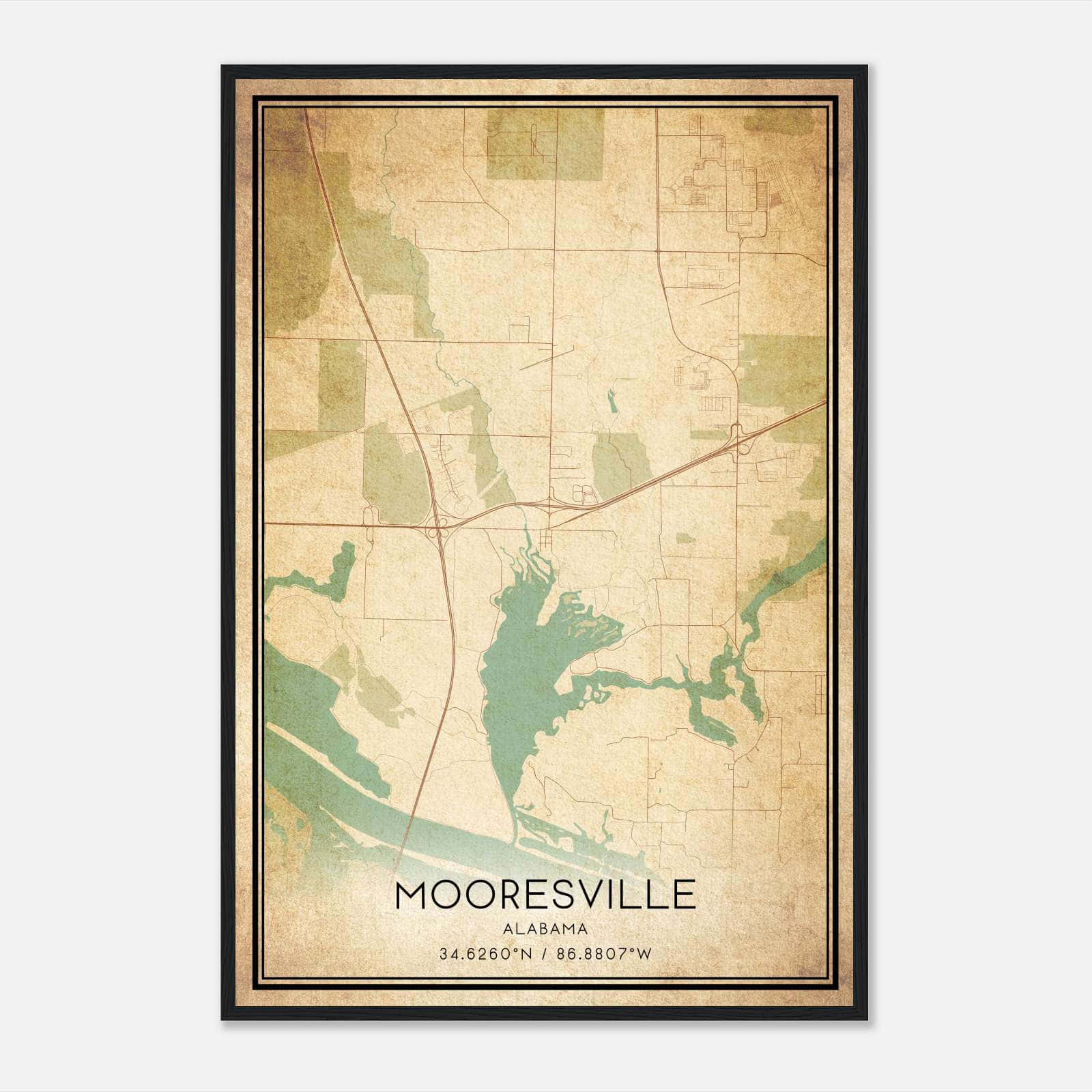 Vintage Mooresville Alabama Map Poster, Mooresville AL City Road Wall Art Print Vintage Mooresville Alabama Map Poster, Mooresville AL City Road Wall Art Print