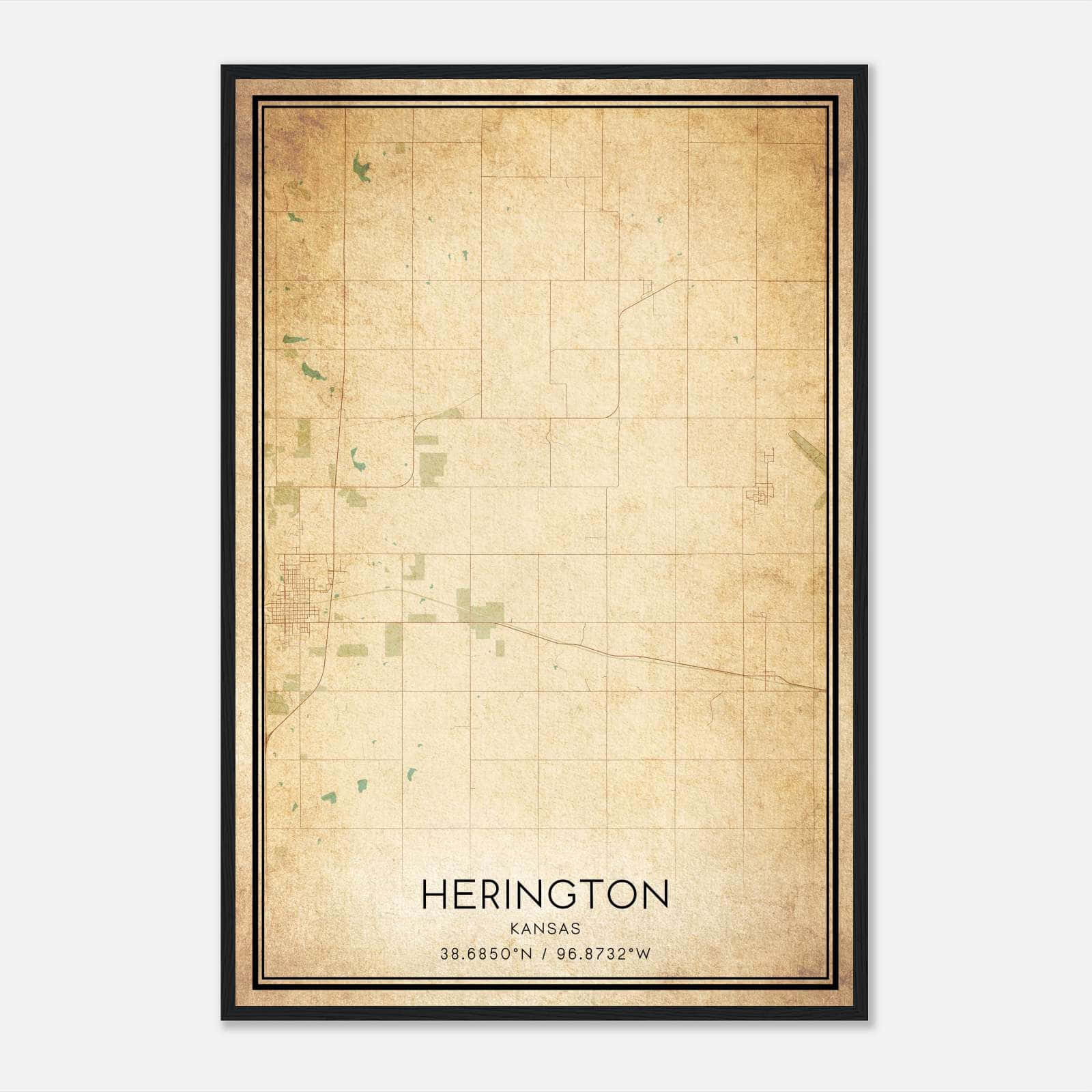 Vintage Herington Kansas Map Poster, Herington KS City Road Wall Art Print Vintage Herington Kansas Map Poster, Herington KS City Road Wall Art Print