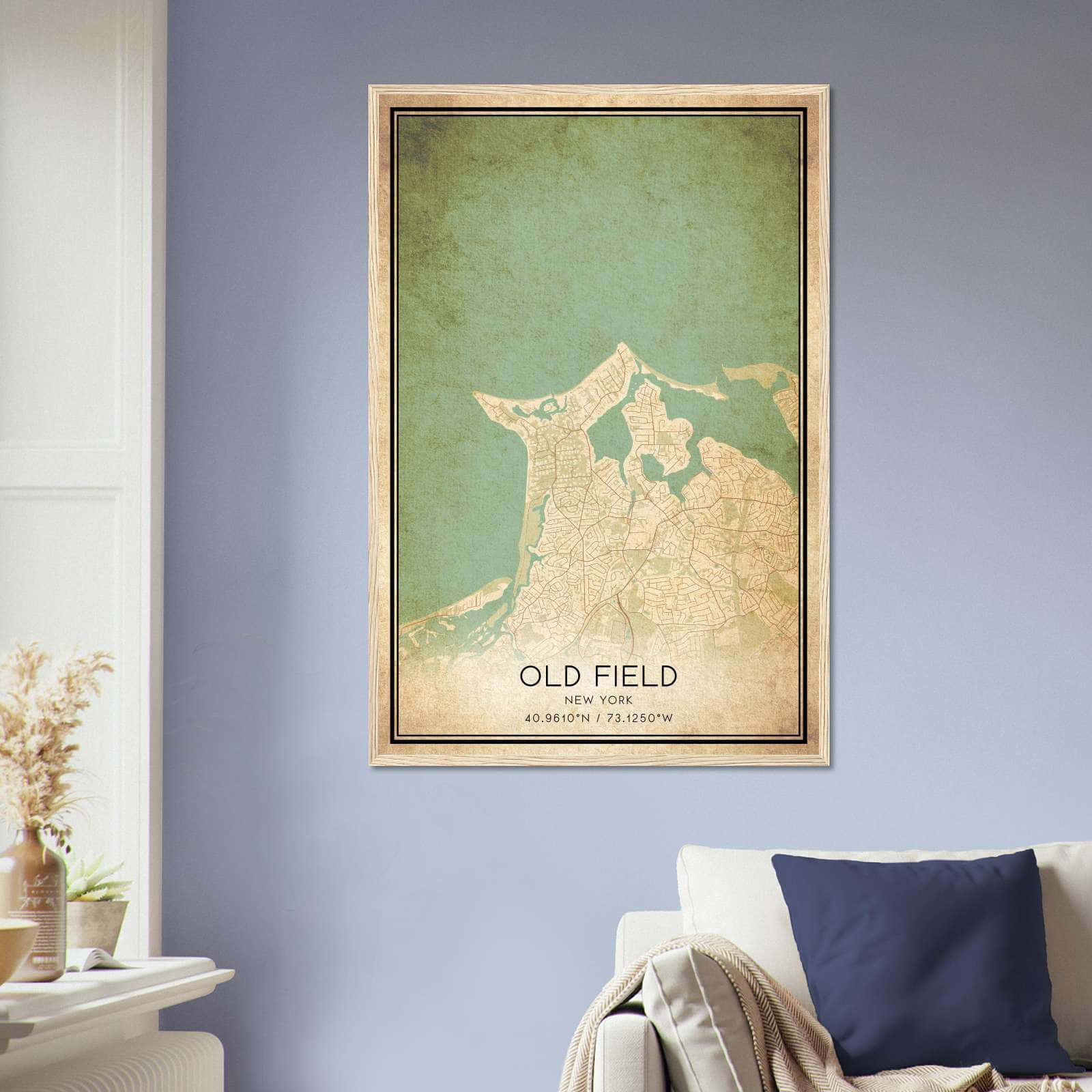 Vintage Old Field New York Map Poster, Old Field NY City Road Wall Art Print