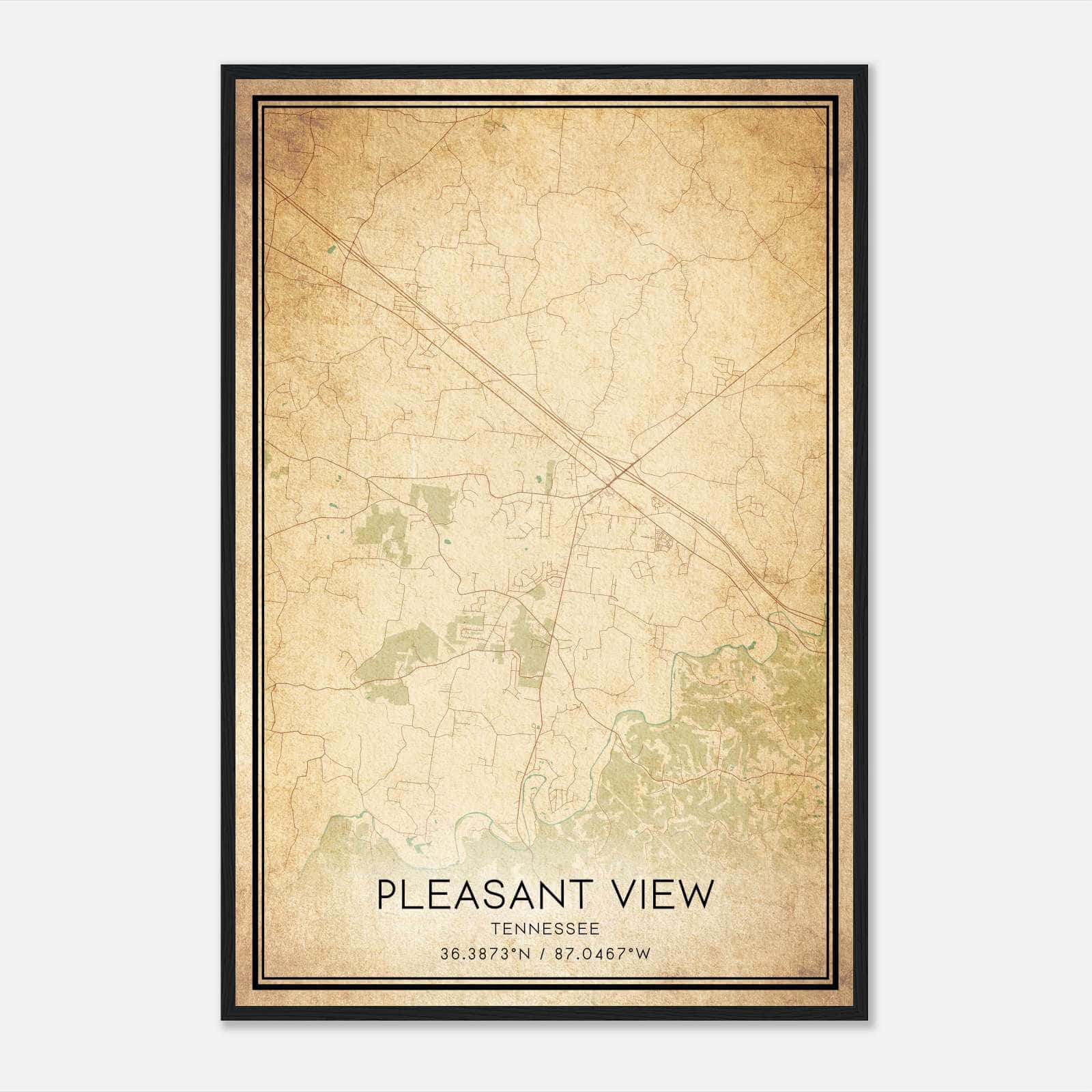 Vintage Pleasant View Tennessee Map Poster, Pleasant View TN City Road Wall Art Print Vintage Pleasant View Tennessee Map Poster, Pleasant View TN City Road Wall Art Print