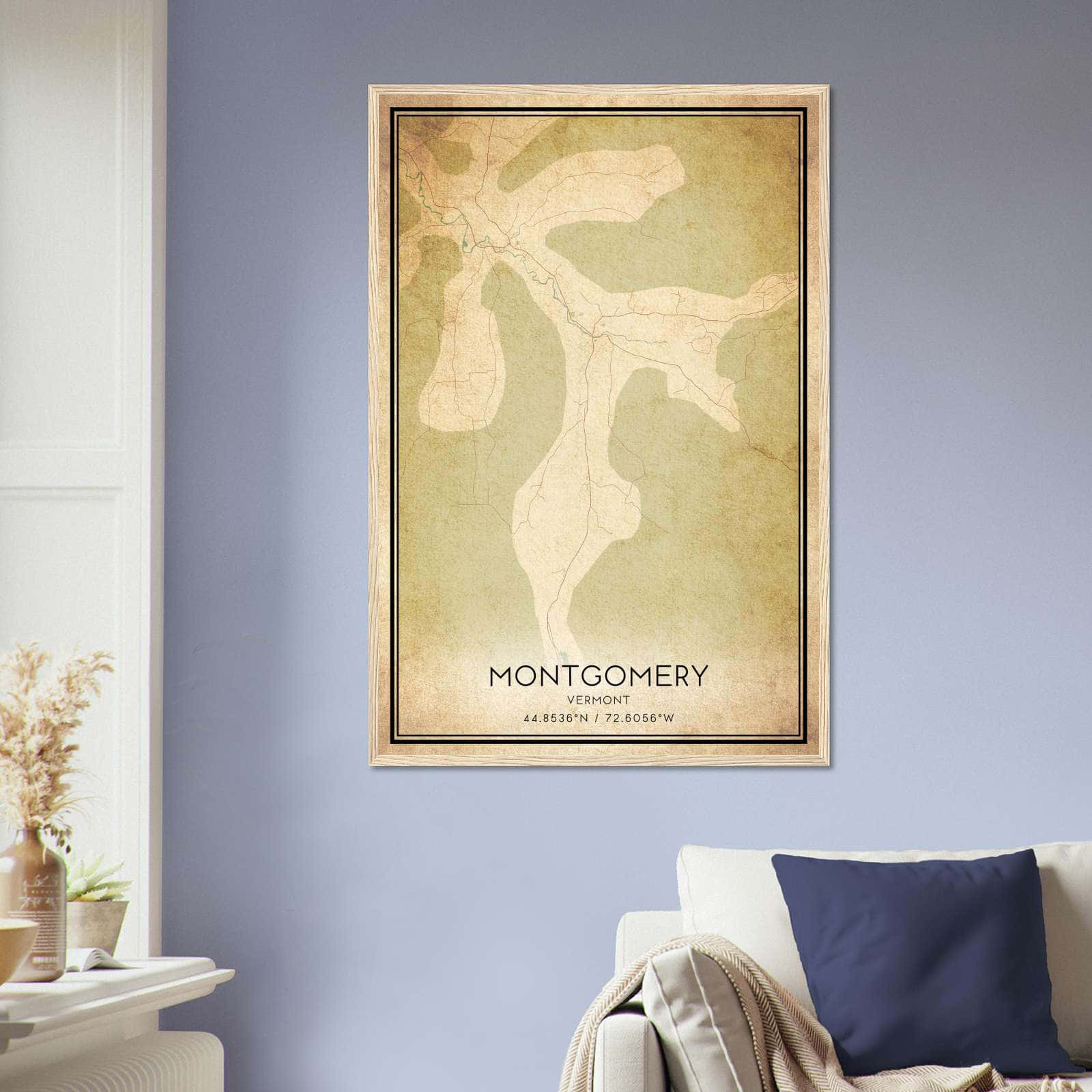 Vintage Montgomery Vermont Map Poster, Montgomery VT City Road Wall Art Print