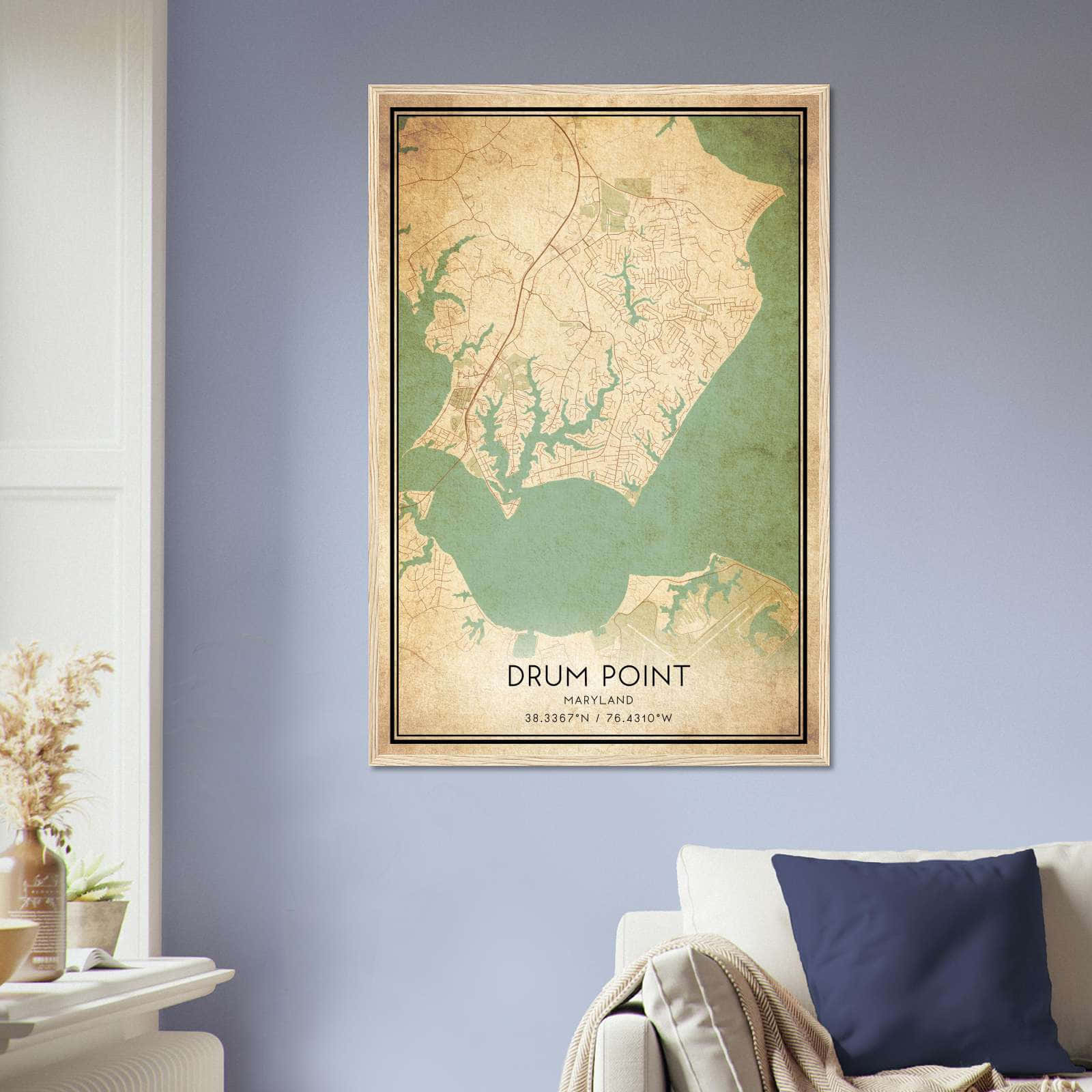 Vintage Drum Point Maryland Map Poster, Drum Point MD City Road Wall Art Print