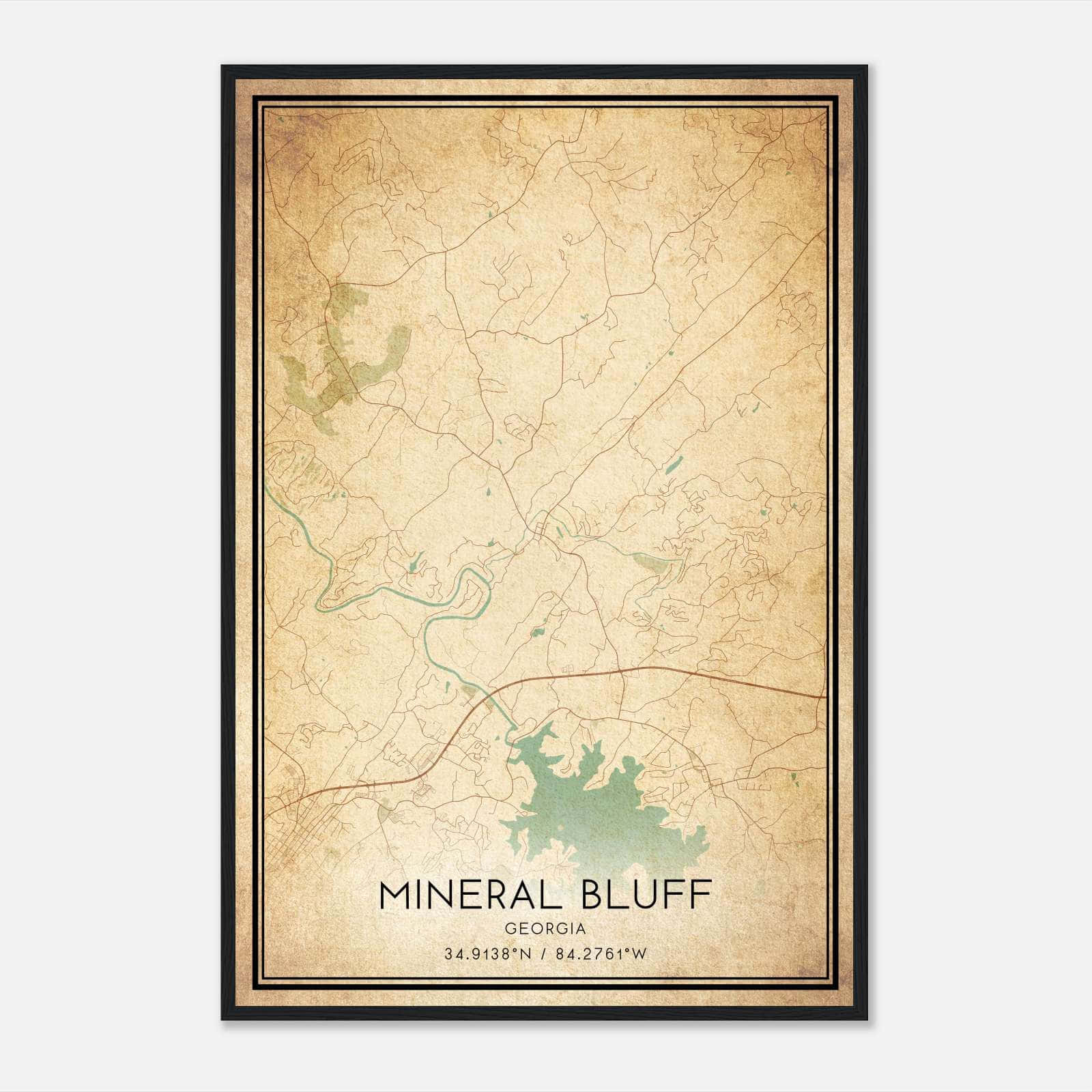Vintage Mineral Bluff Georgia Map Poster, Mineral Bluff GA City Road Wall Art Print Vintage Mineral Bluff Georgia Map Poster, Mineral Bluff GA City Road Wall Art Print