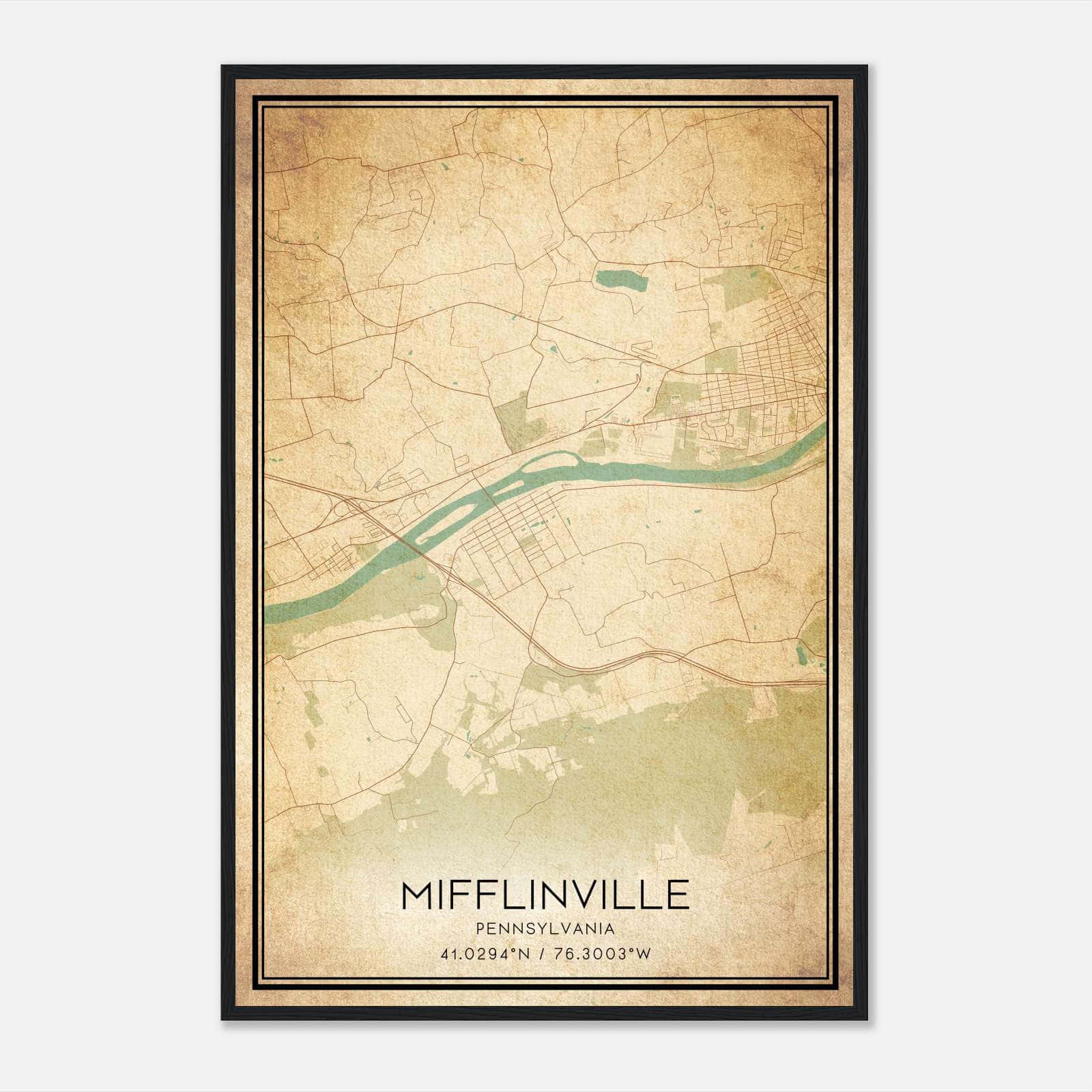 Vintage Mifflinville Pennsylvania Map Poster, Mifflinville PA City Road Wall Art Print Vintage Mifflinville Pennsylvania Map Poster, Mifflinville PA City Road Wall Art Print