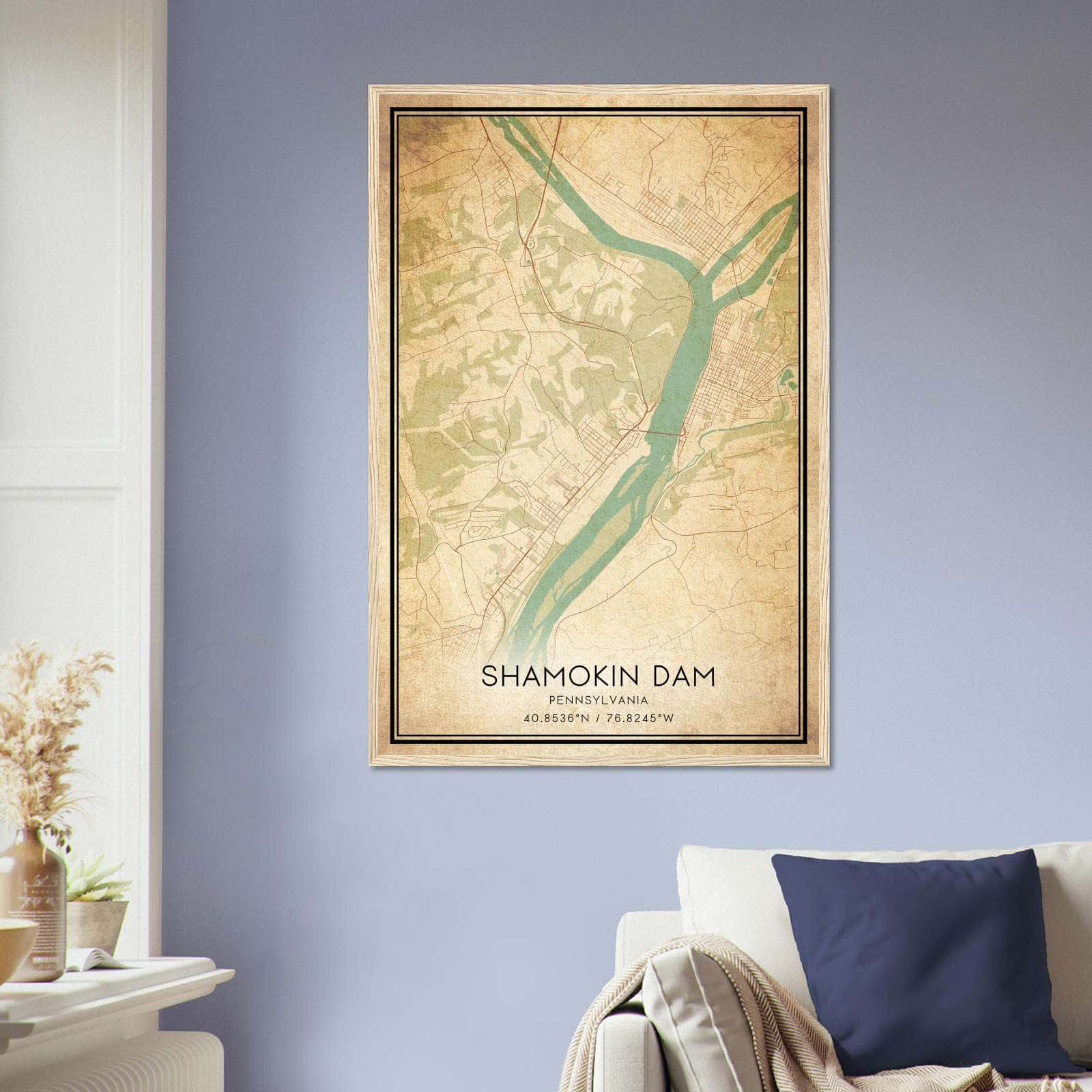 Vintage Shamokin Dam Pennsylvania Map Poster, Shamokin Dam PA City Road Wall Art Print