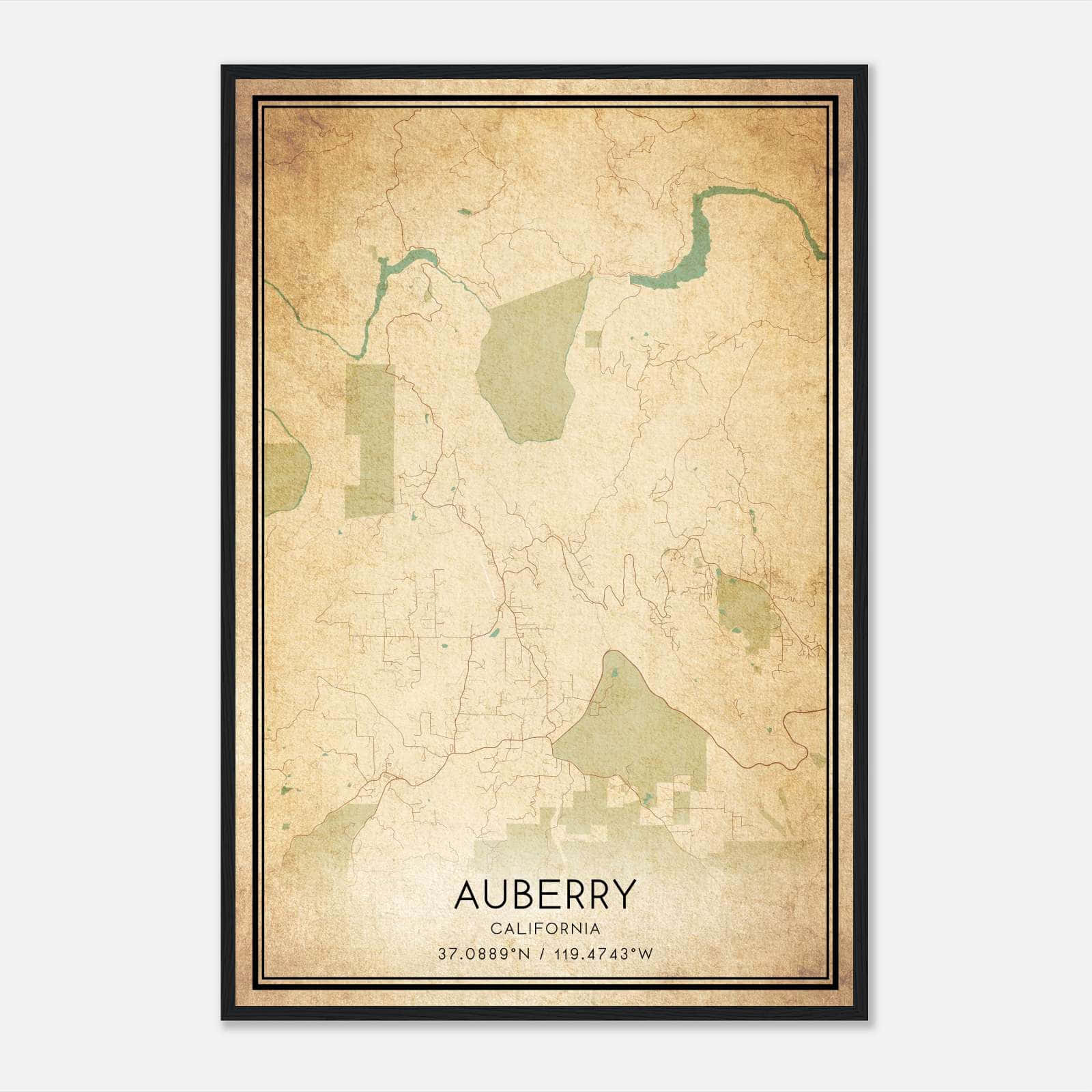 Vintage Auberry California Map Poster, Auberry CA City Road Wall Art Print Vintage Auberry California Map Poster, Auberry CA City Road Wall Art Print