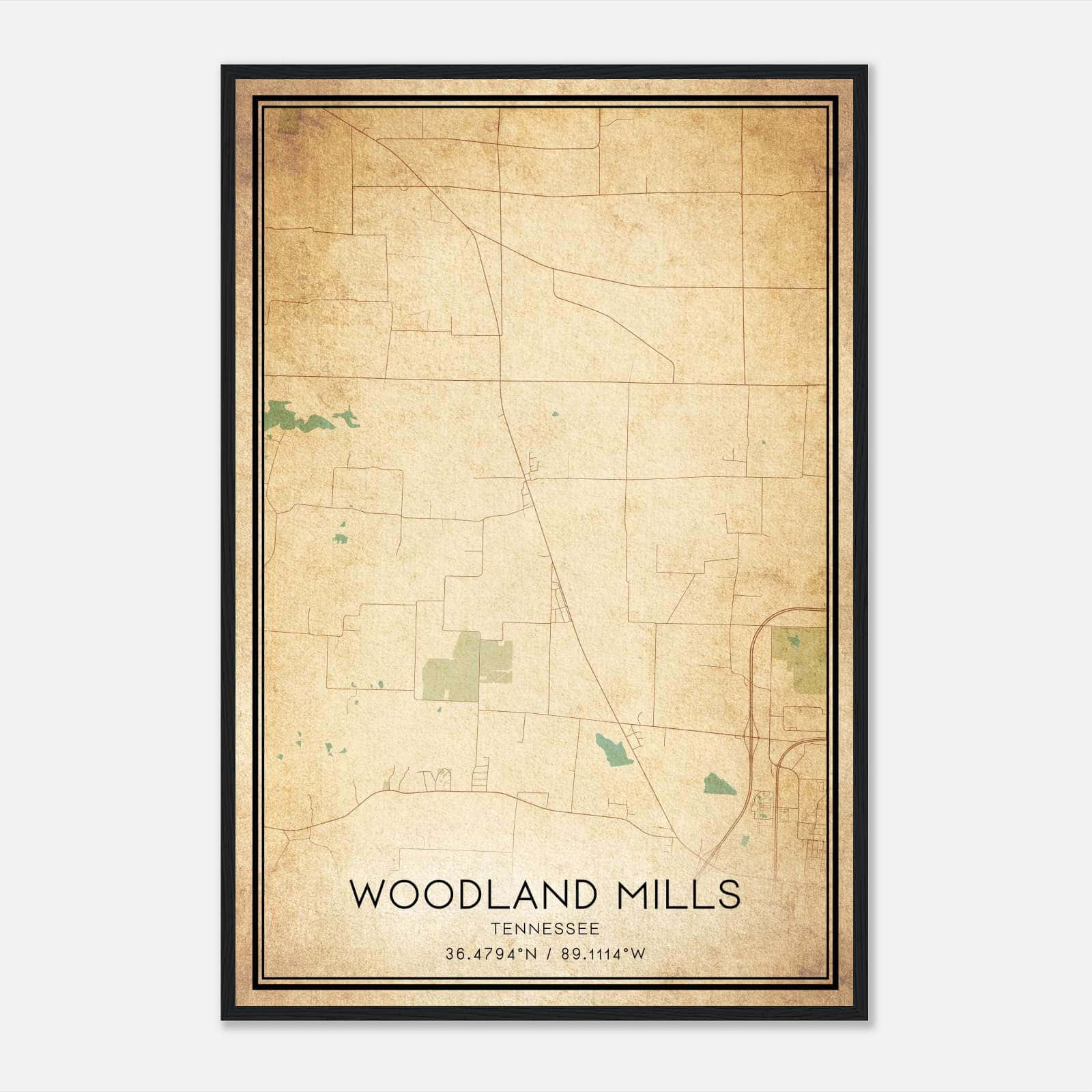 Vintage Woodland Mills Tennessee Map Poster, Woodland Mills TN City Road Wall Art Print Vintage Woodland Mills Tennessee Map Poster, Woodland Mills TN City Road Wall Art Print
