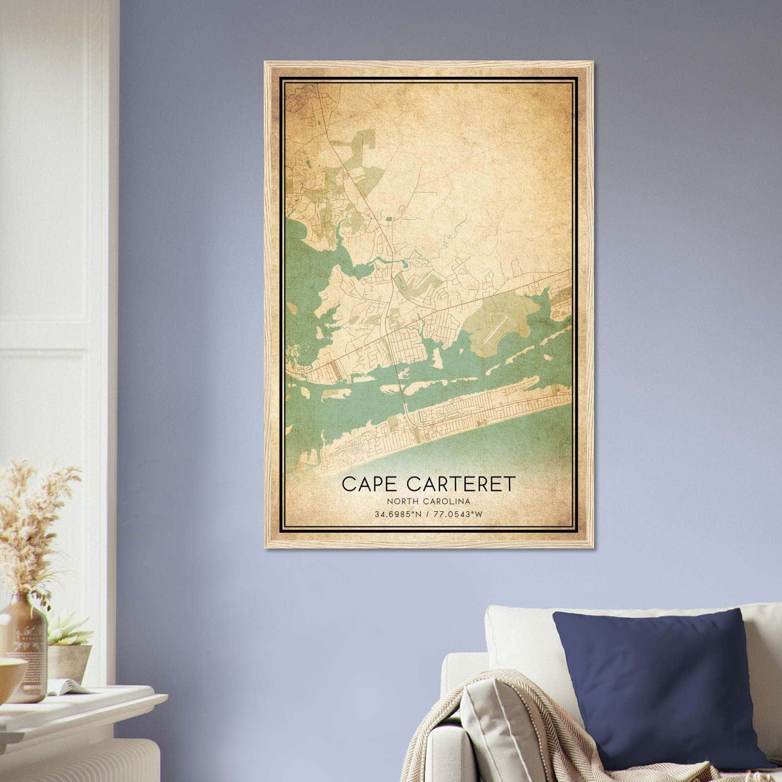 Vintage Cape Carteret North Carolina Map Poster, Cape Carteret NC City Road Wall Art Print