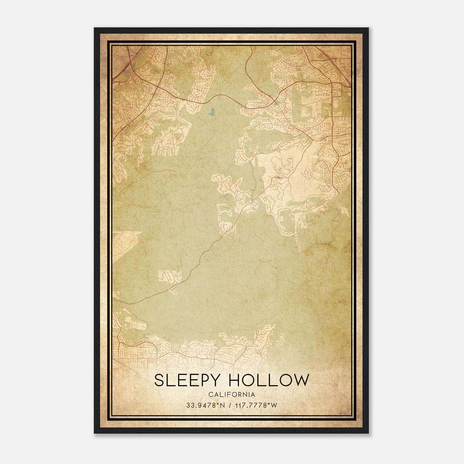 Vintage Sleepy Hollow California Map Poster, Sleepy Hollow CA City Road Wall Art Print Vintage Sleepy Hollow California Map Poster, Sleepy Hollow CA City Road Wall Art Print