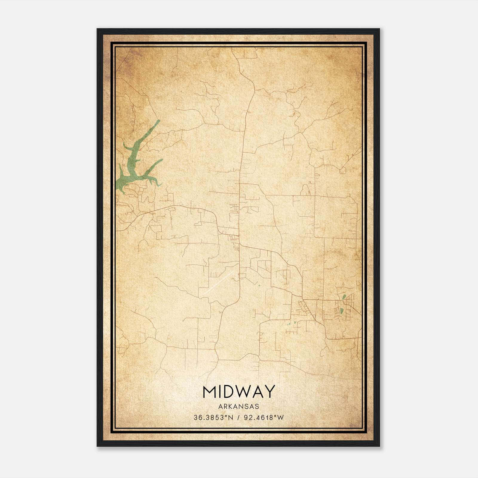 Vintage Midway Arkansas Map Poster, Midway AR City Road Wall Art Print Vintage Midway Arkansas Map Poster, Midway AR City Road Wall Art Print