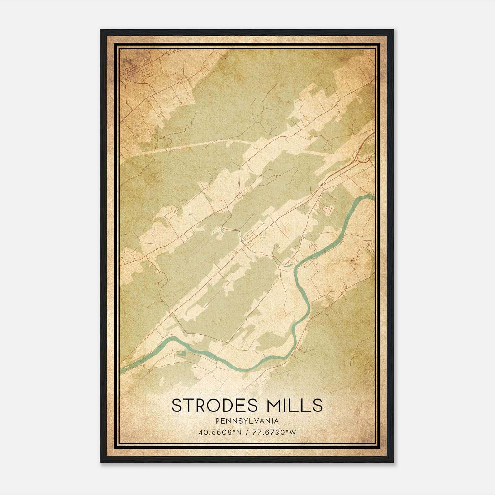 Vintage Strodes Mills Pennsylvania Map Poster, Strodes Mills PA City Road Wall Art Print Vintage Strodes Mills Pennsylvania Map Poster, Strodes Mills PA City Road Wall Art Print