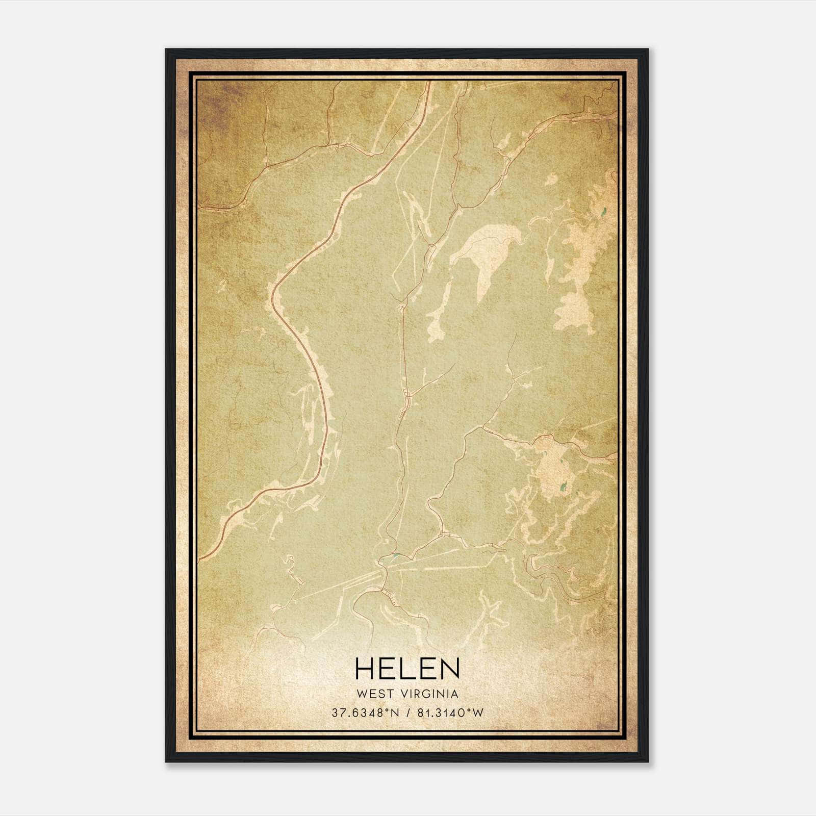 Vintage Helen West Virginia Map Poster, Helen WV City Road Wall Art Print Vintage Helen West Virginia Map Poster, Helen WV City Road Wall Art Print