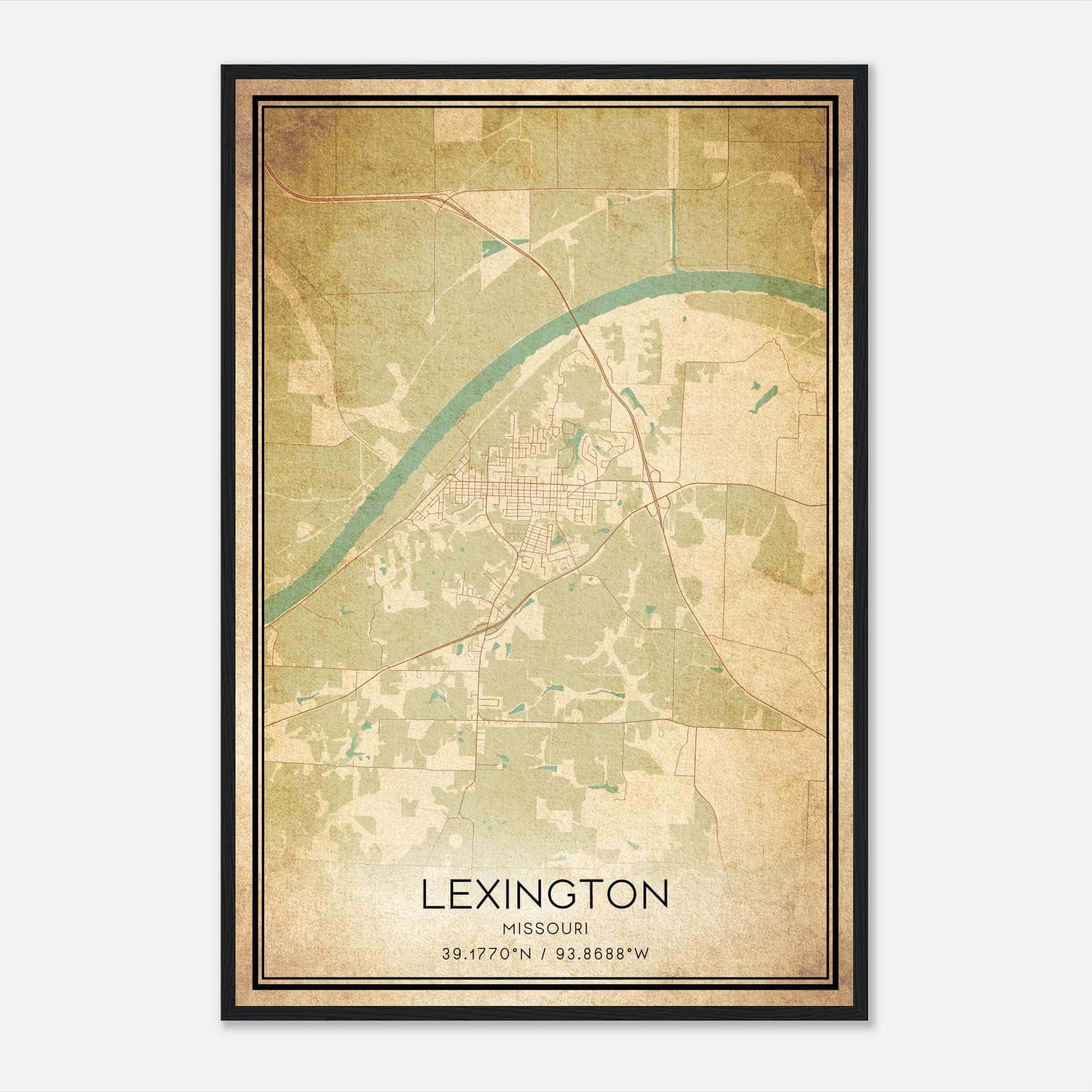 Vintage Lexington Missouri Map Poster, Lexington MO City Road Wall Art Print Vintage Lexington Missouri Map Poster, Lexington MO City Road Wall Art Print