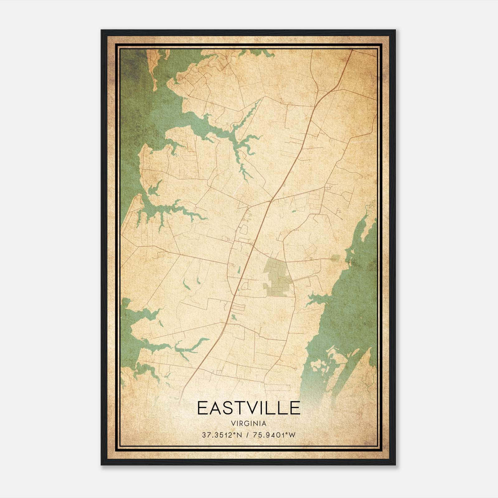 Vintage Eastville Virginia Map Poster, Eastville VA City Road Wall Art Print Vintage Eastville Virginia Map Poster, Eastville VA City Road Wall Art Print