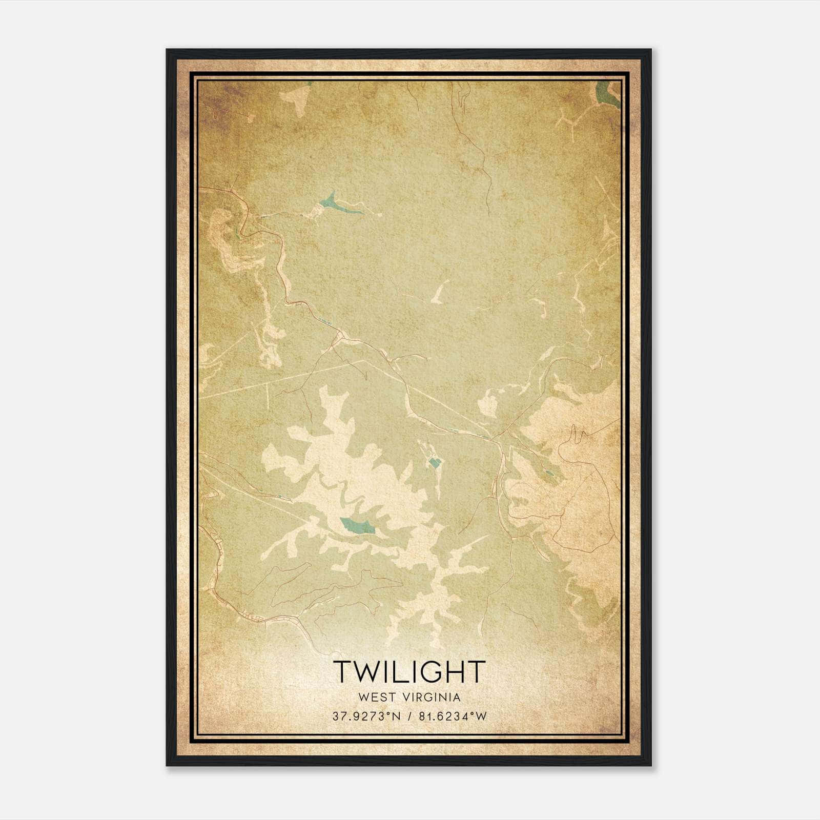 Vintage Twilight West Virginia Map Poster, Twilight WV City Road Wall Art Print Vintage Twilight West Virginia Map Poster, Twilight WV City Road Wall Art Print