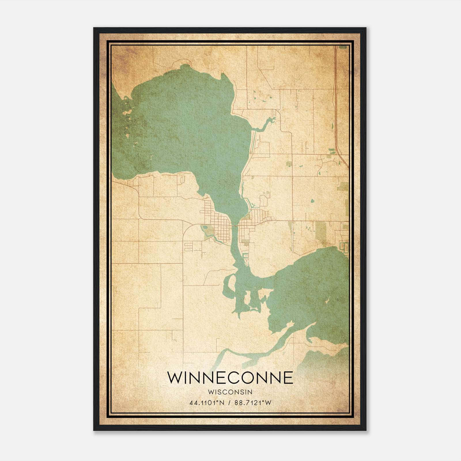 Vintage Winneconne Wisconsin Map Poster, Winneconne WI City Road Wall Art Print Vintage Winneconne Wisconsin Map Poster, Winneconne WI City Road Wall Art Print