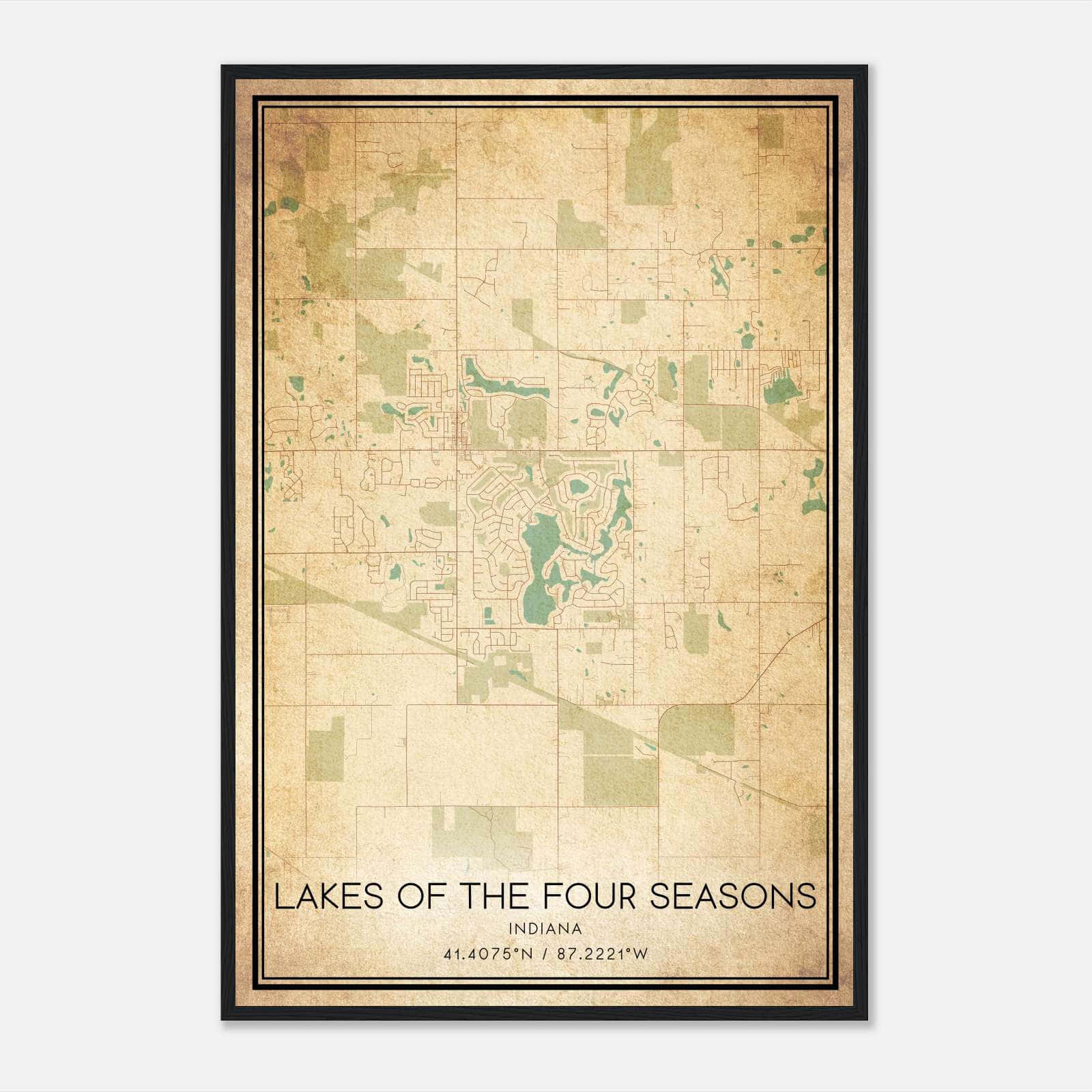 Vintage Lakes Of The Four Seasons Indiana Map Poster, Lakes Of The Four Seasons IN City Road Wall Art Print Vintage Lakes Of The Four Seasons Indiana Map Poster, Lakes Of The Four Seasons IN City Road Wall Art Print