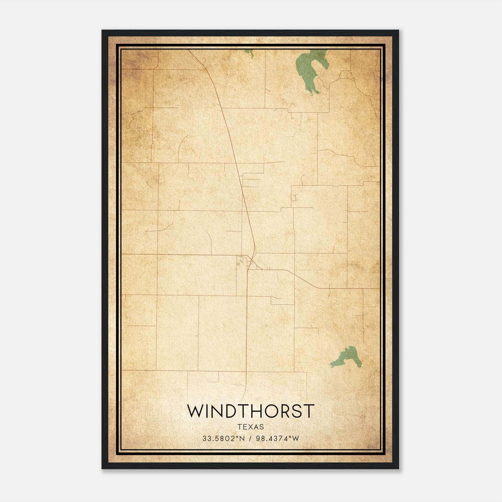 Vintage Windthorst Texas Map Poster, Windthorst TX City Road Wall Art Print Vintage Windthorst Texas Map Poster, Windthorst TX City Road Wall Art Print