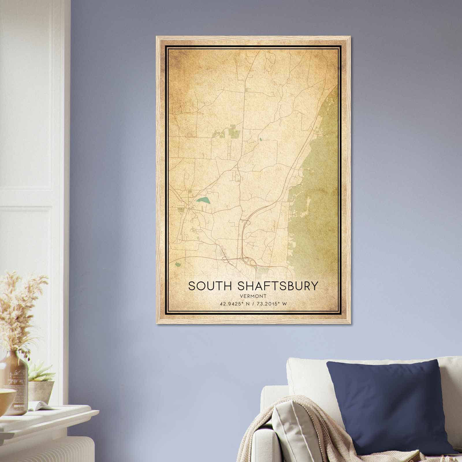 Vintage South Shaftsbury Vermont Map Poster, South Shaftsbury VT City Road Wall Art Print