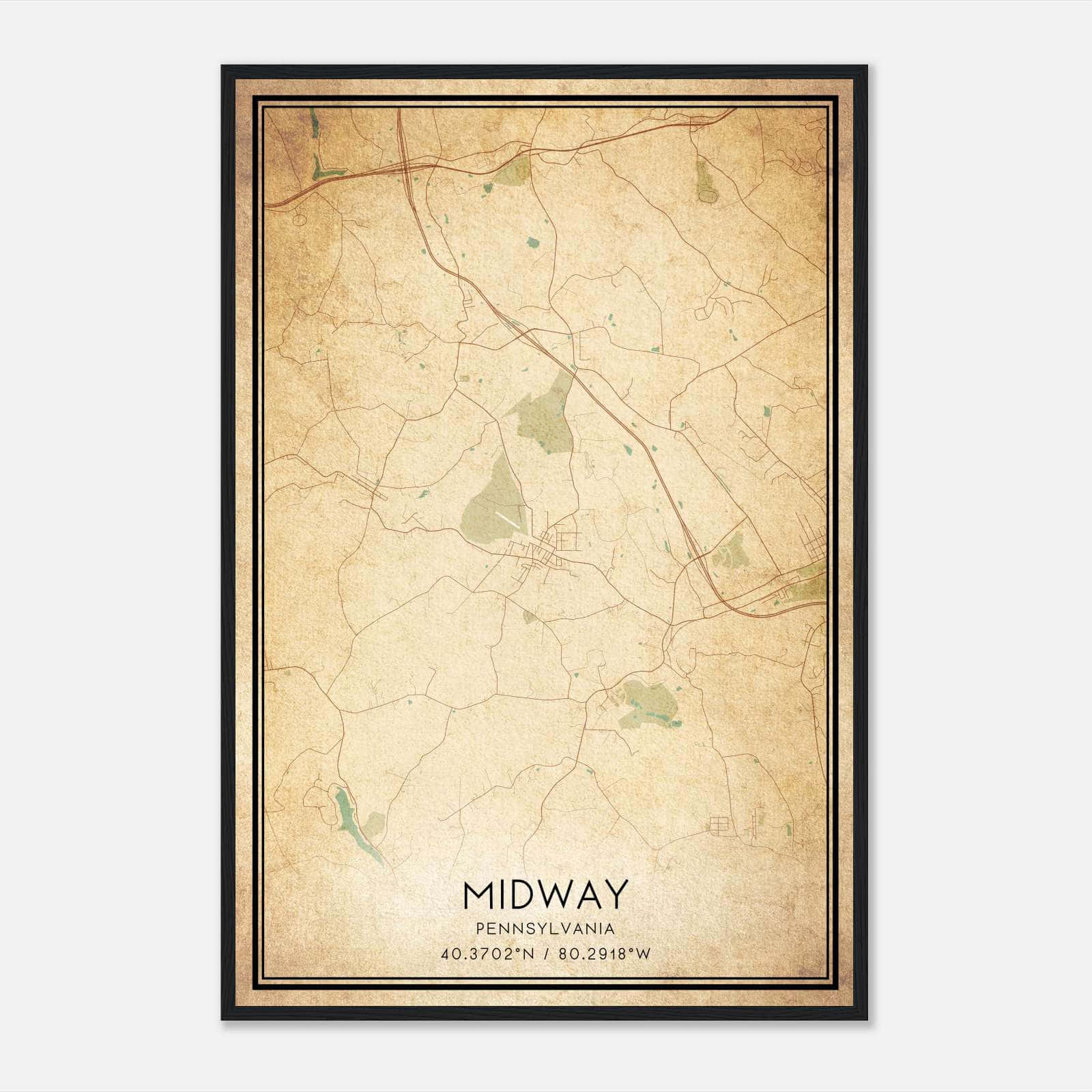 Vintage Midway Pennsylvania Map Poster, Midway PA City Road Wall Art Print Vintage Midway Pennsylvania Map Poster, Midway PA City Road Wall Art Print