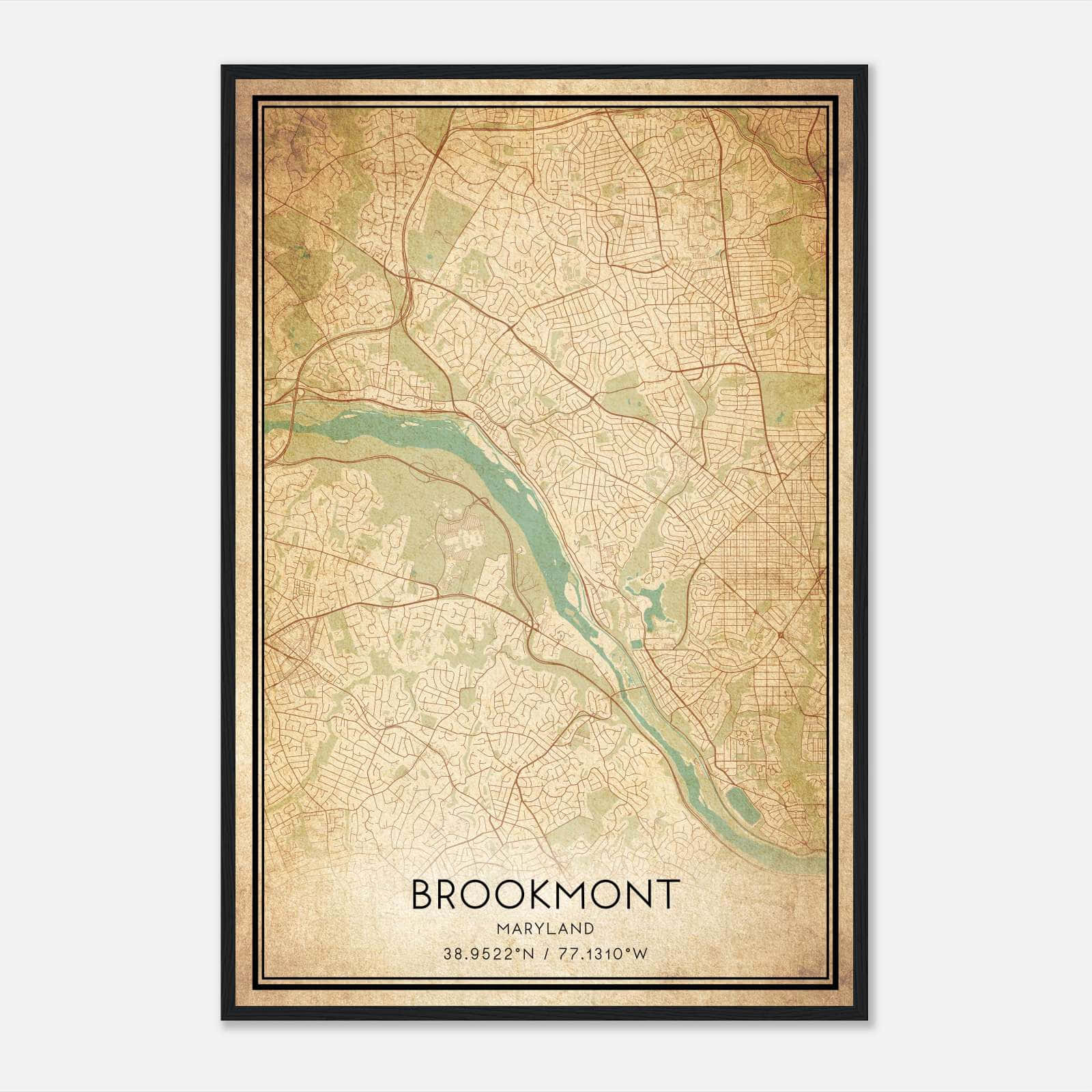 Vintage Brookmont Maryland Map Poster, Brookmont MD City Road Wall Art Print Vintage Brookmont Maryland Map Poster, Brookmont MD City Road Wall Art Print