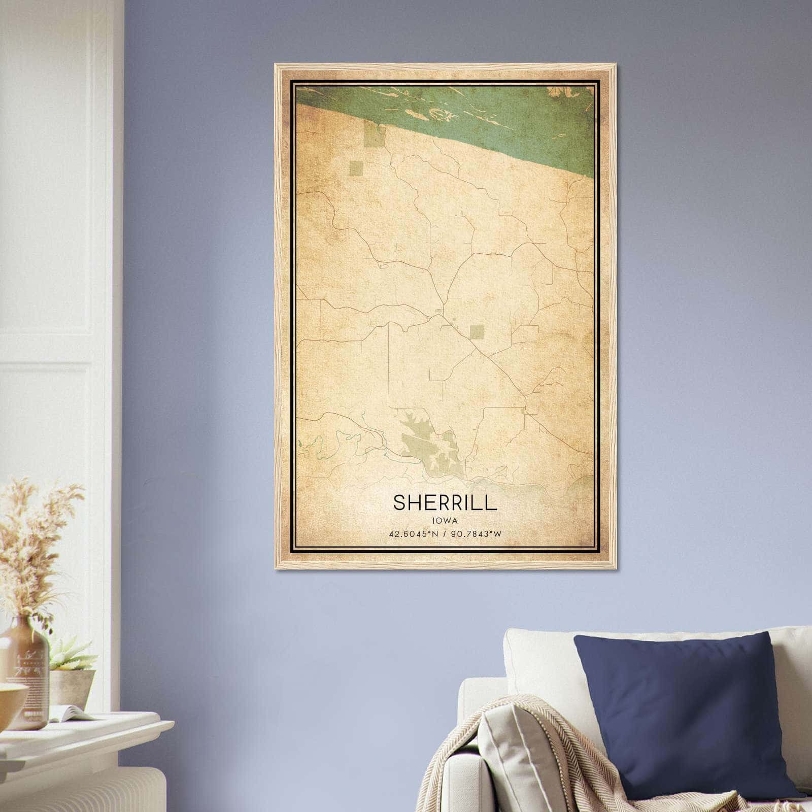 Vintage Sherrill Iowa Map Poster, Sherrill IA City Road Wall Art Print