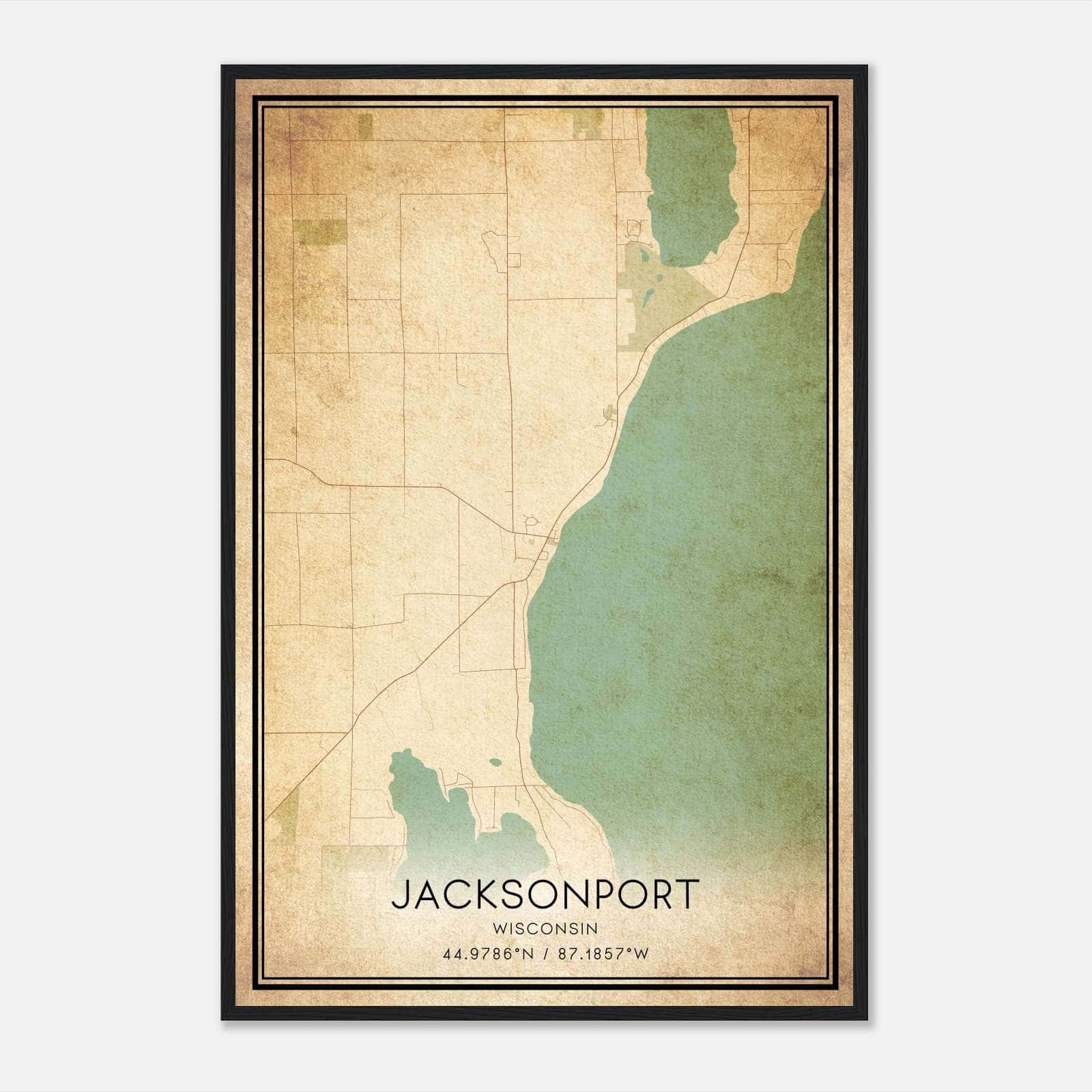 Vintage Jacksonport Wisconsin Map Poster, Jacksonport WI City Road Wall Art Print Vintage Jacksonport Wisconsin Map Poster, Jacksonport WI City Road Wall Art Print