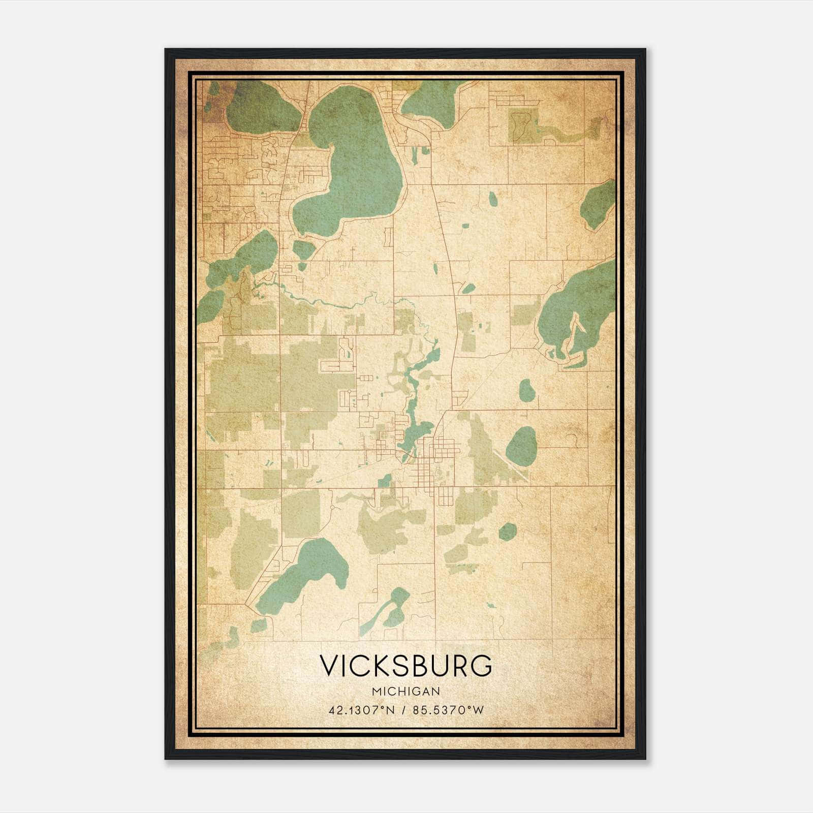 Vintage Vicksburg Michigan Map Poster, Vicksburg MI City Road Wall Art Print Vintage Vicksburg Michigan Map Poster, Vicksburg MI City Road Wall Art Print