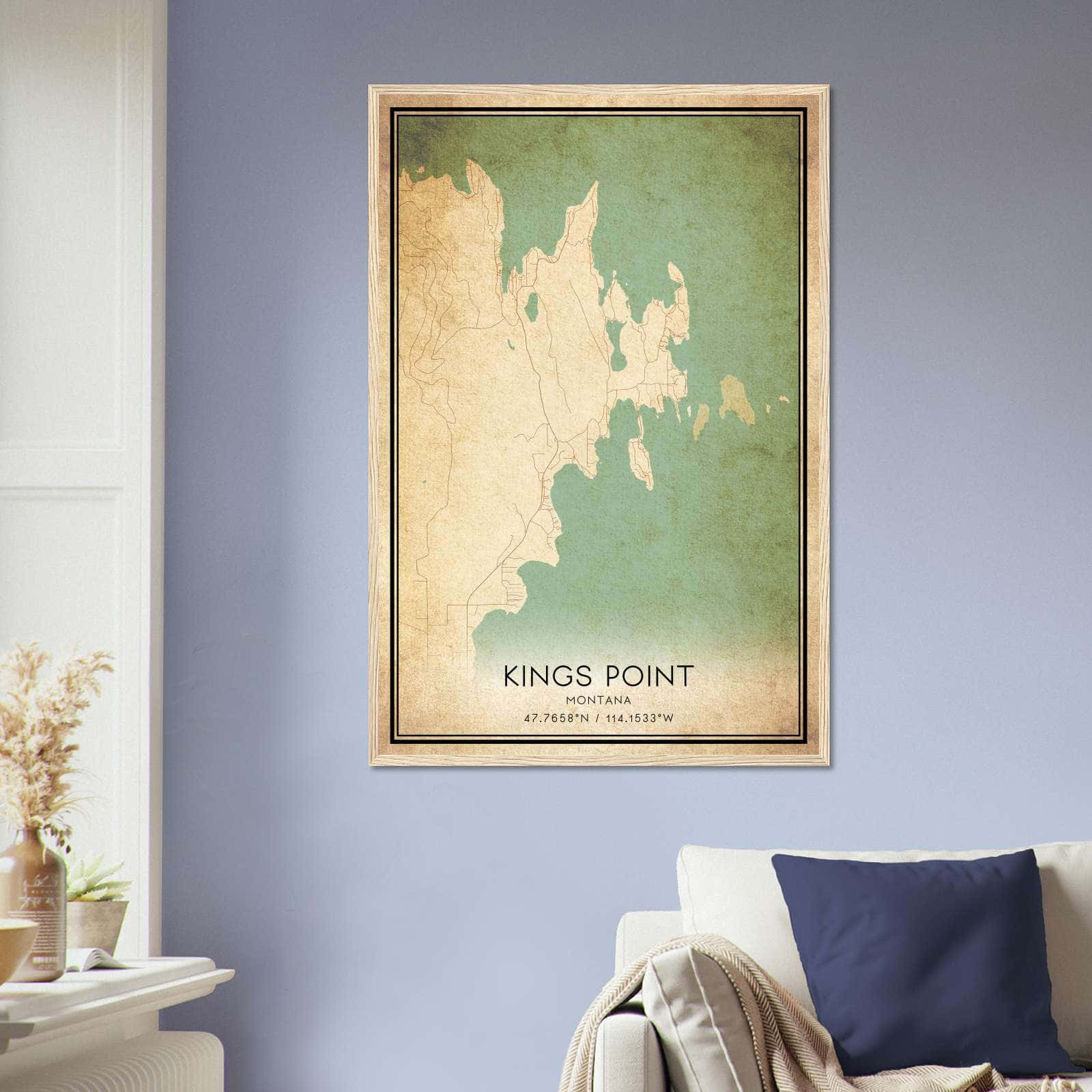 Vintage Kings Point Montana Map Poster, Kings Point MT City Road Wall Art Print