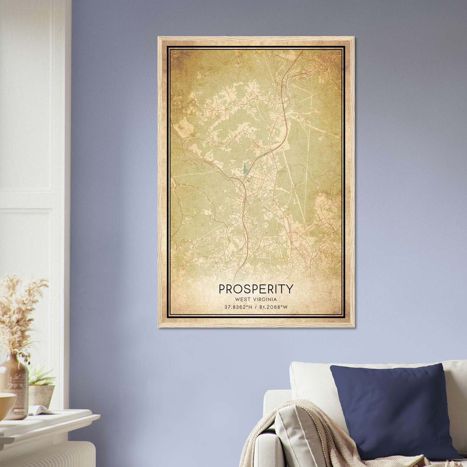 Vintage Prosperity West Virginia Map Poster, Prosperity WV City Road Wall Art Print
