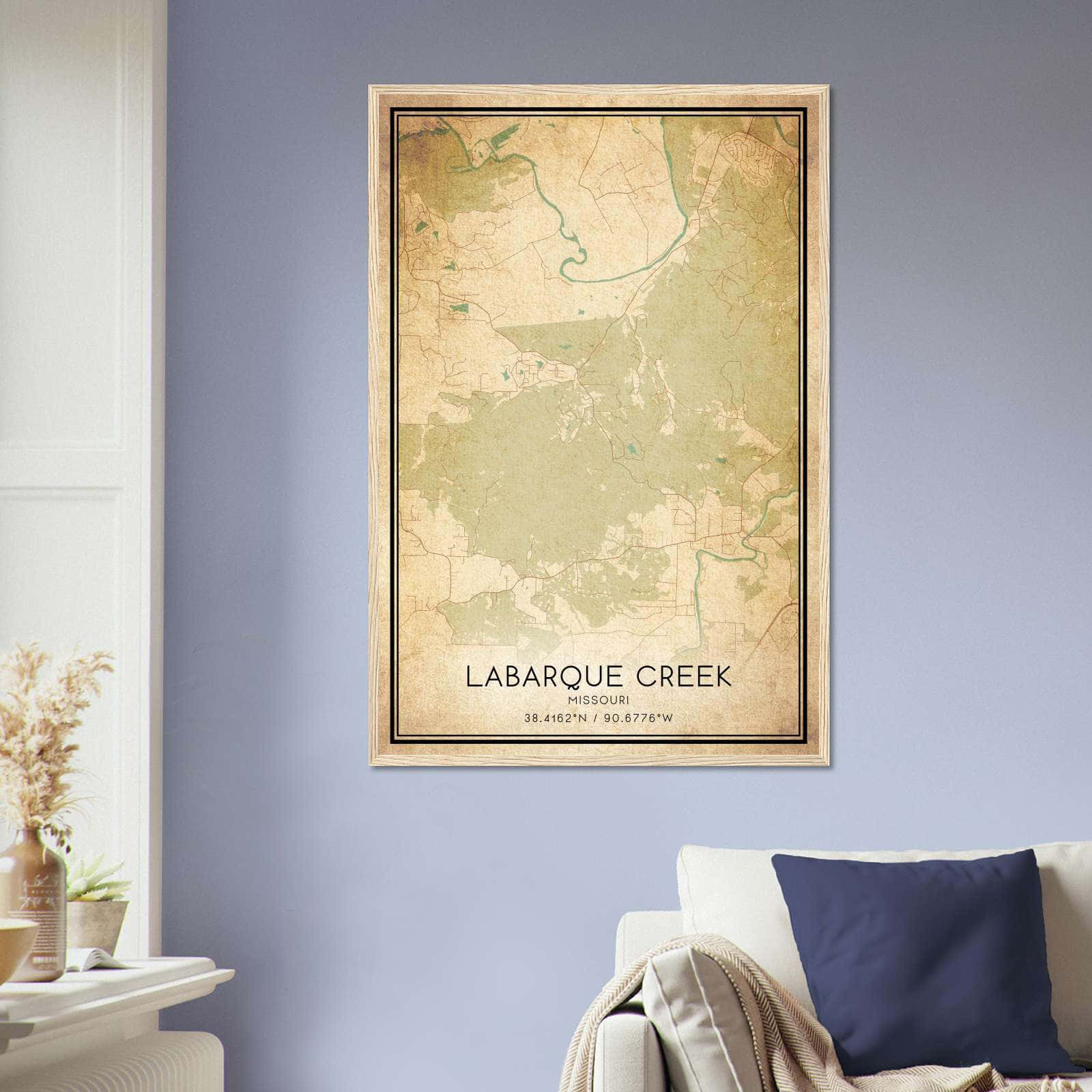 Vintage Labarque Creek Missouri Map Poster, Labarque Creek MO City Road Wall Art Print