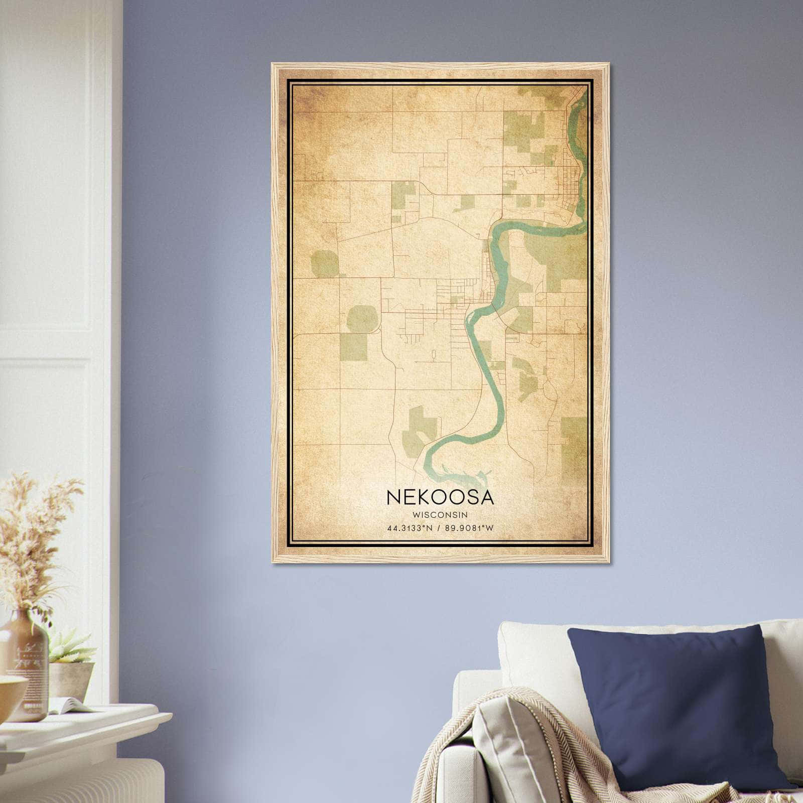 Vintage Nekoosa Wisconsin Map Poster, Nekoosa WI City Road Wall Art Print
