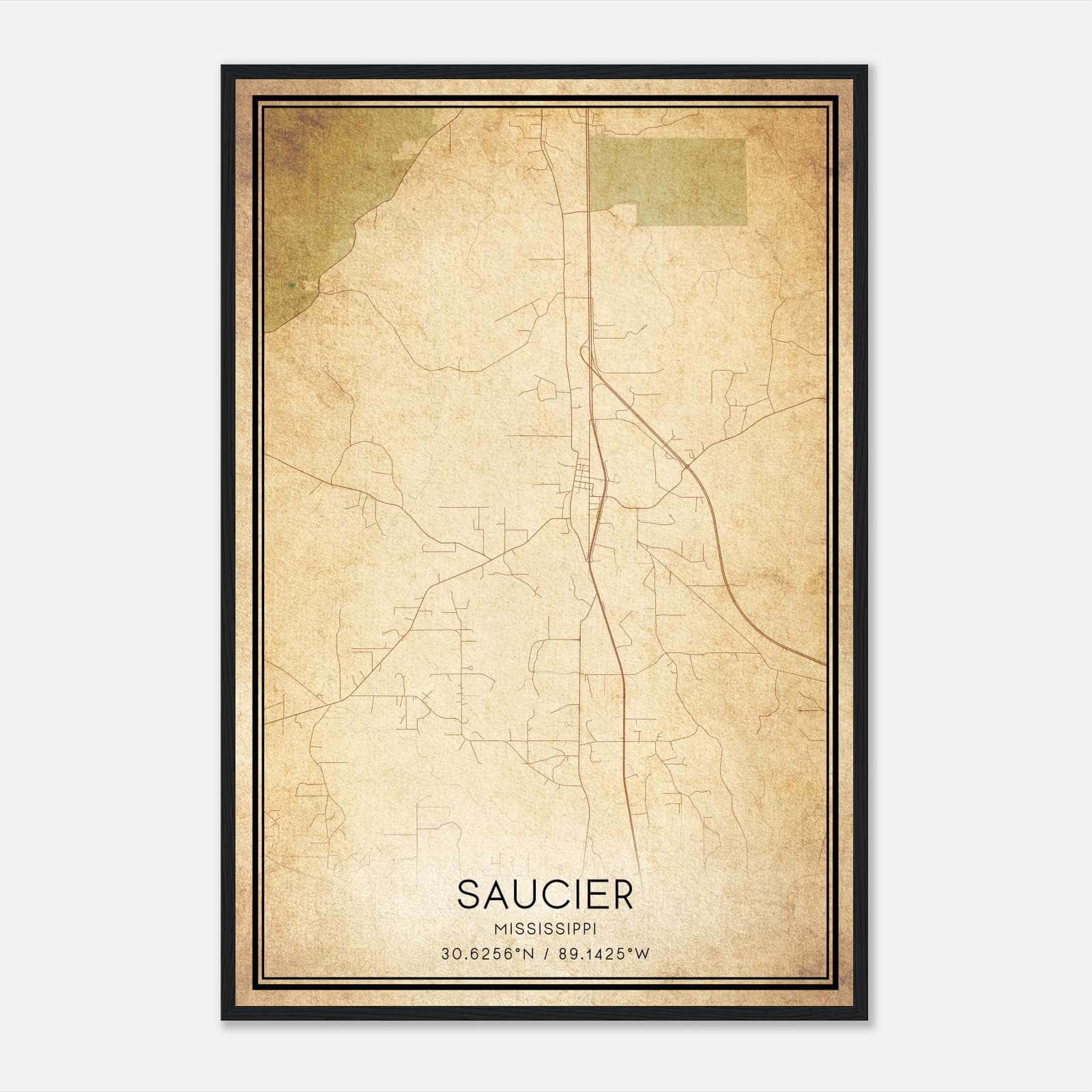 Vintage Saucier Mississippi Map Poster, Saucier MS City Road Wall Art Print Vintage Saucier Mississippi Map Poster, Saucier MS City Road Wall Art Print