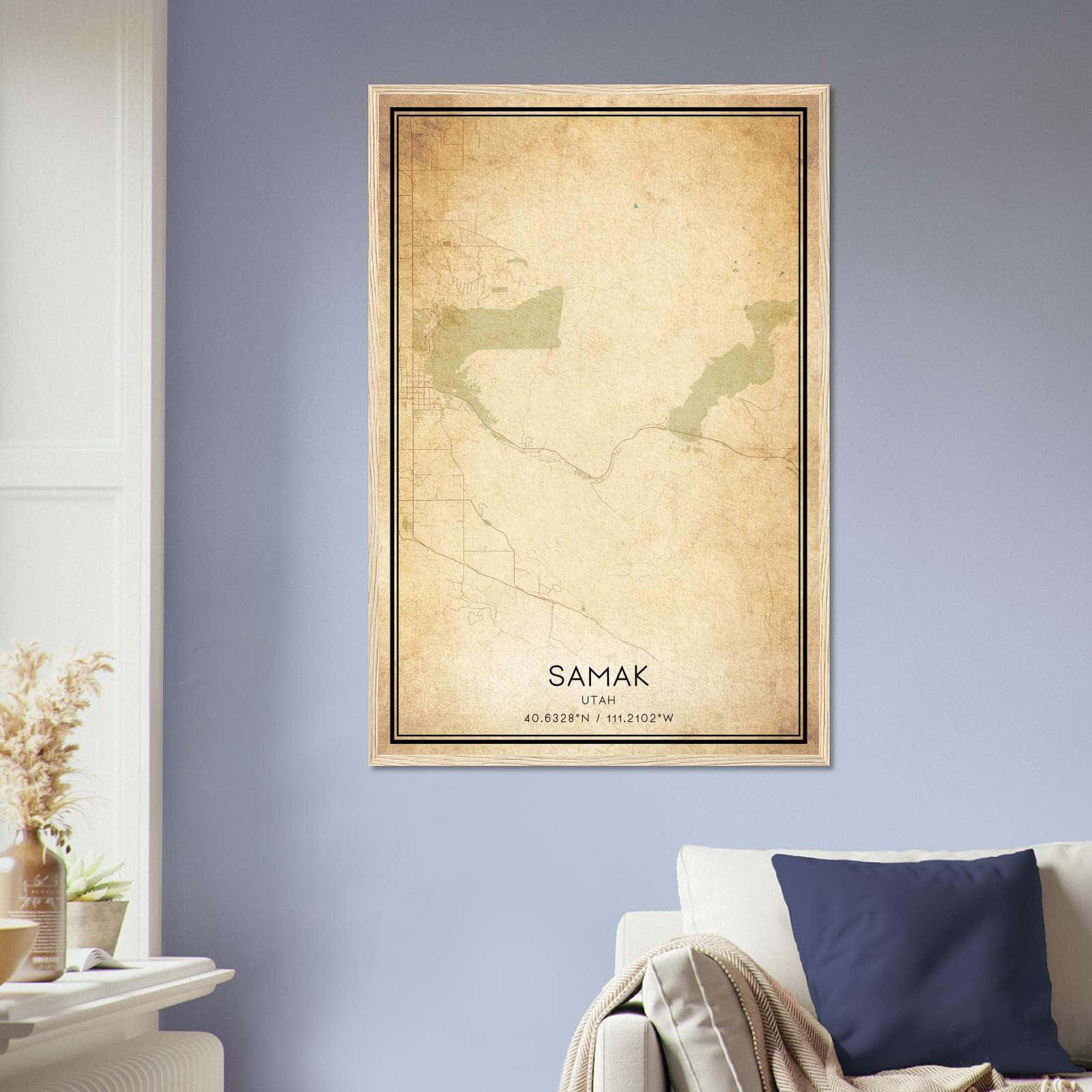 Vintage Samak Utah Map Poster, Samak UT City Road Wall Art Print