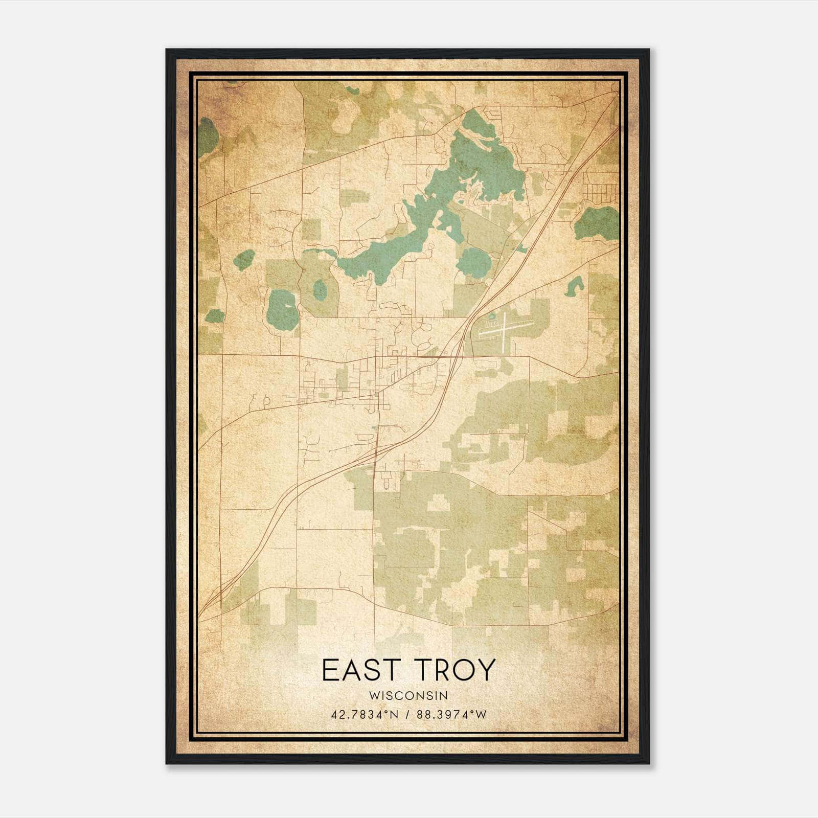 Vintage East Troy Wisconsin Map Poster, East Troy WI City Road Wall Art Print Vintage East Troy Wisconsin Map Poster, East Troy WI City Road Wall Art Print