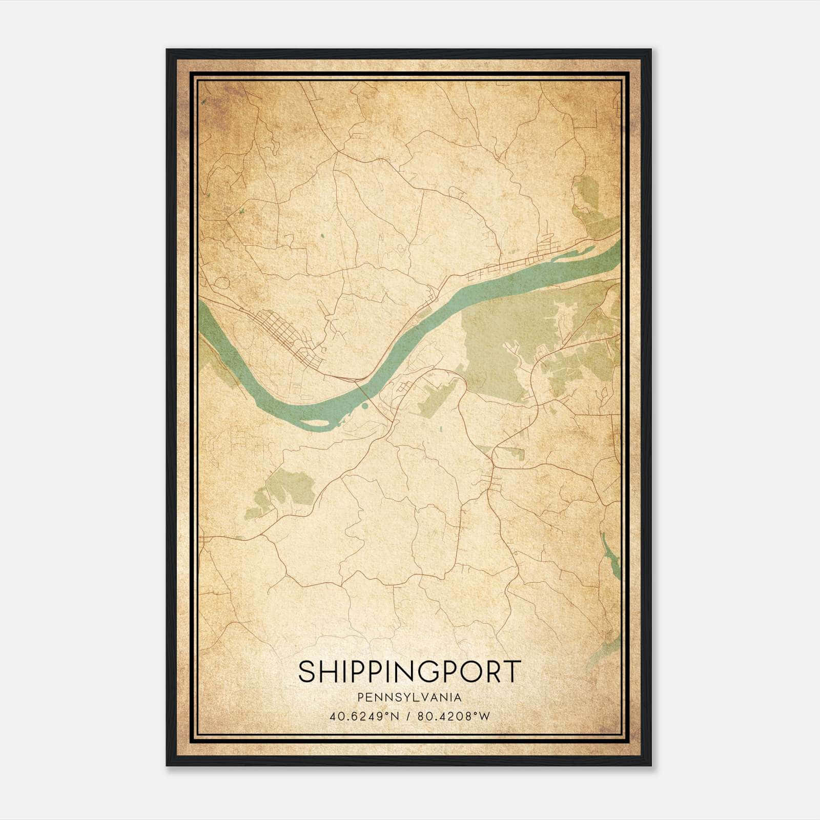 Vintage Shippingport Pennsylvania Map Poster, Shippingport PA City Road Wall Art Print Vintage Shippingport Pennsylvania Map Poster, Shippingport PA City Road Wall Art Print