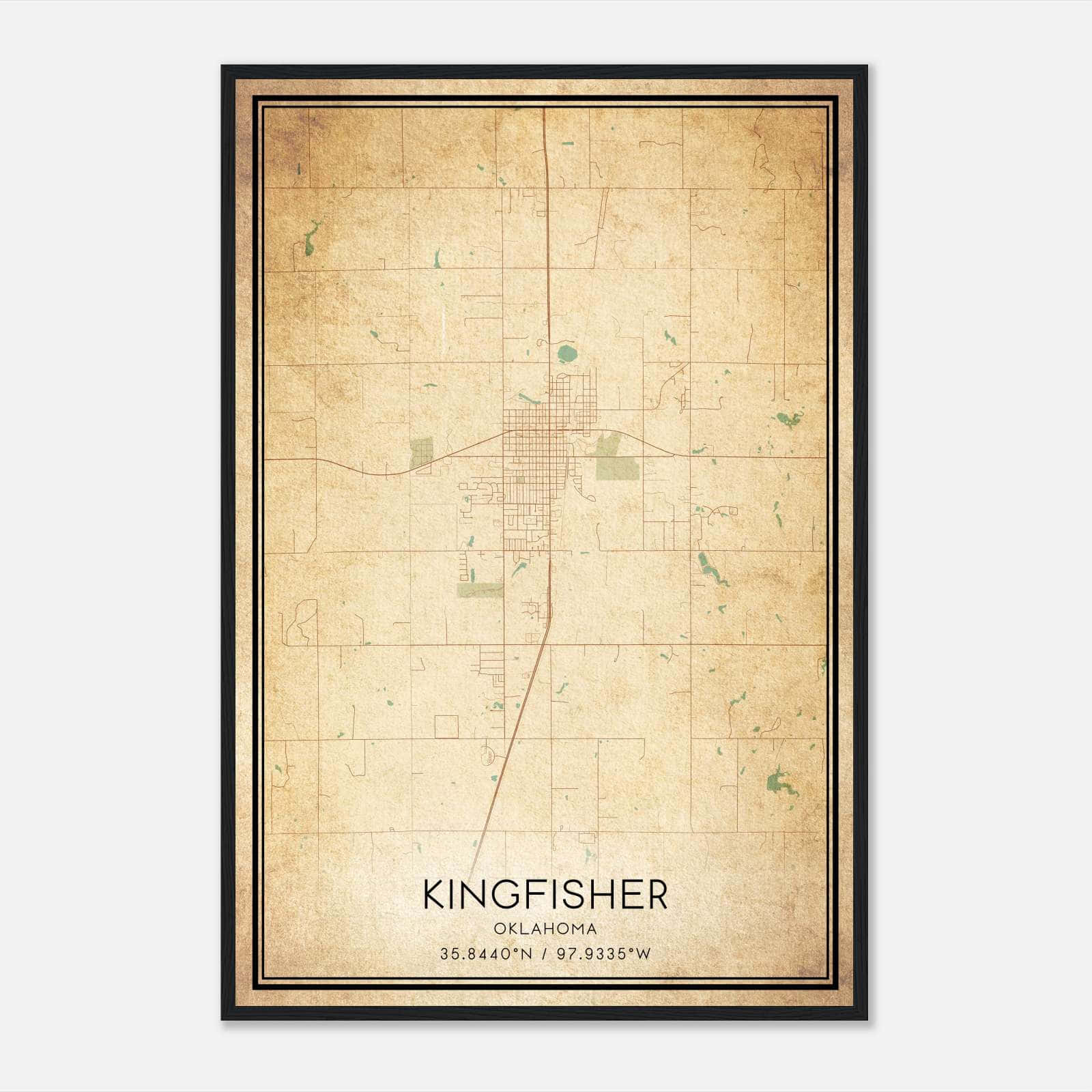Vintage Kingfisher Oklahoma Map Poster, Kingfisher OK City Road Wall Art Print Vintage Kingfisher Oklahoma Map Poster, Kingfisher OK City Road Wall Art Print