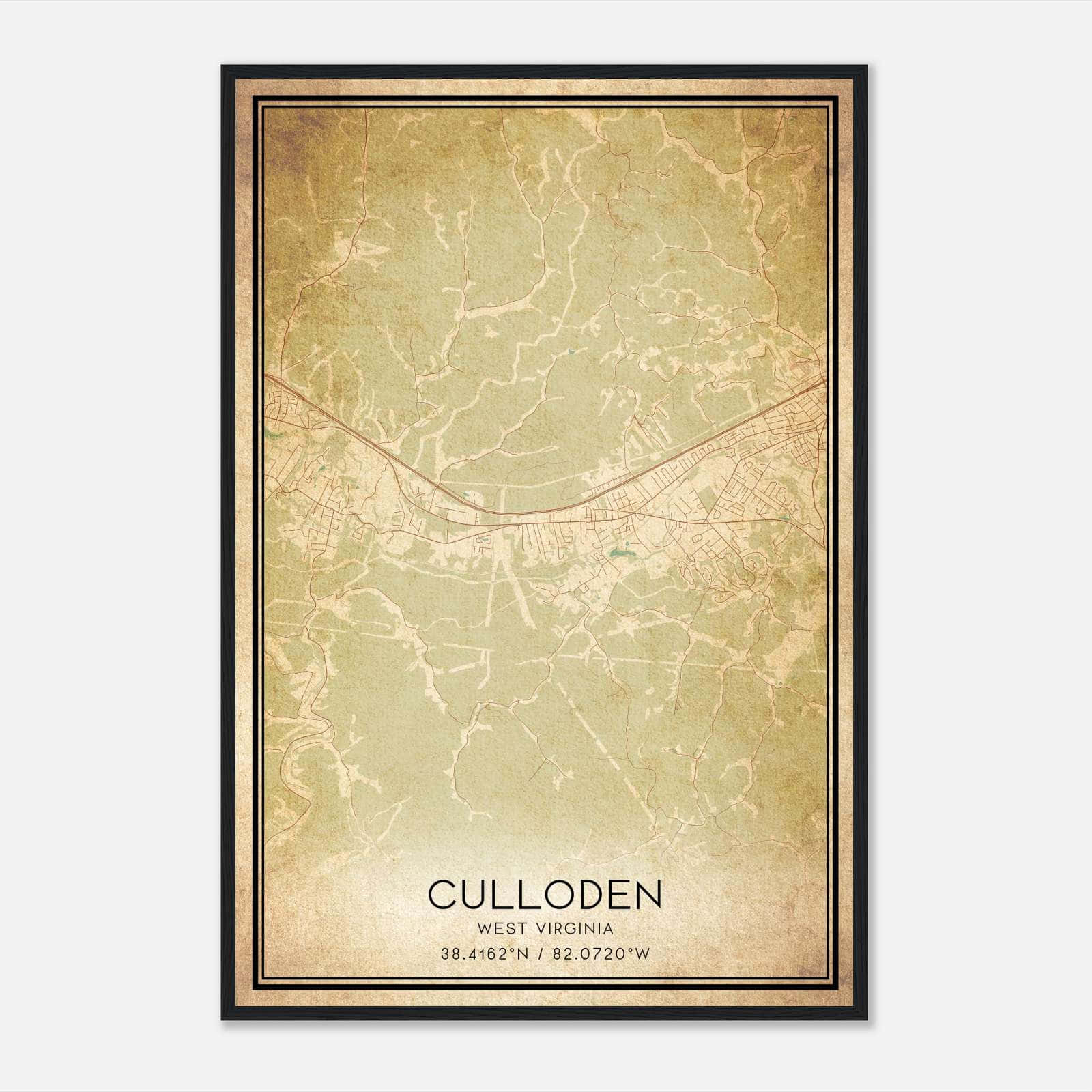 Vintage Culloden West Virginia Map Poster, Culloden WV City Road Wall Art Print Vintage Culloden West Virginia Map Poster, Culloden WV City Road Wall Art Print